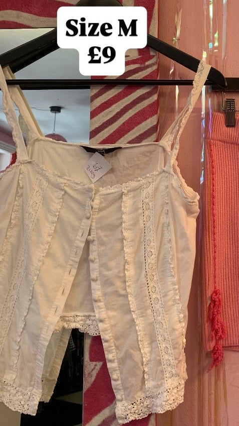 White lace button down top Size S