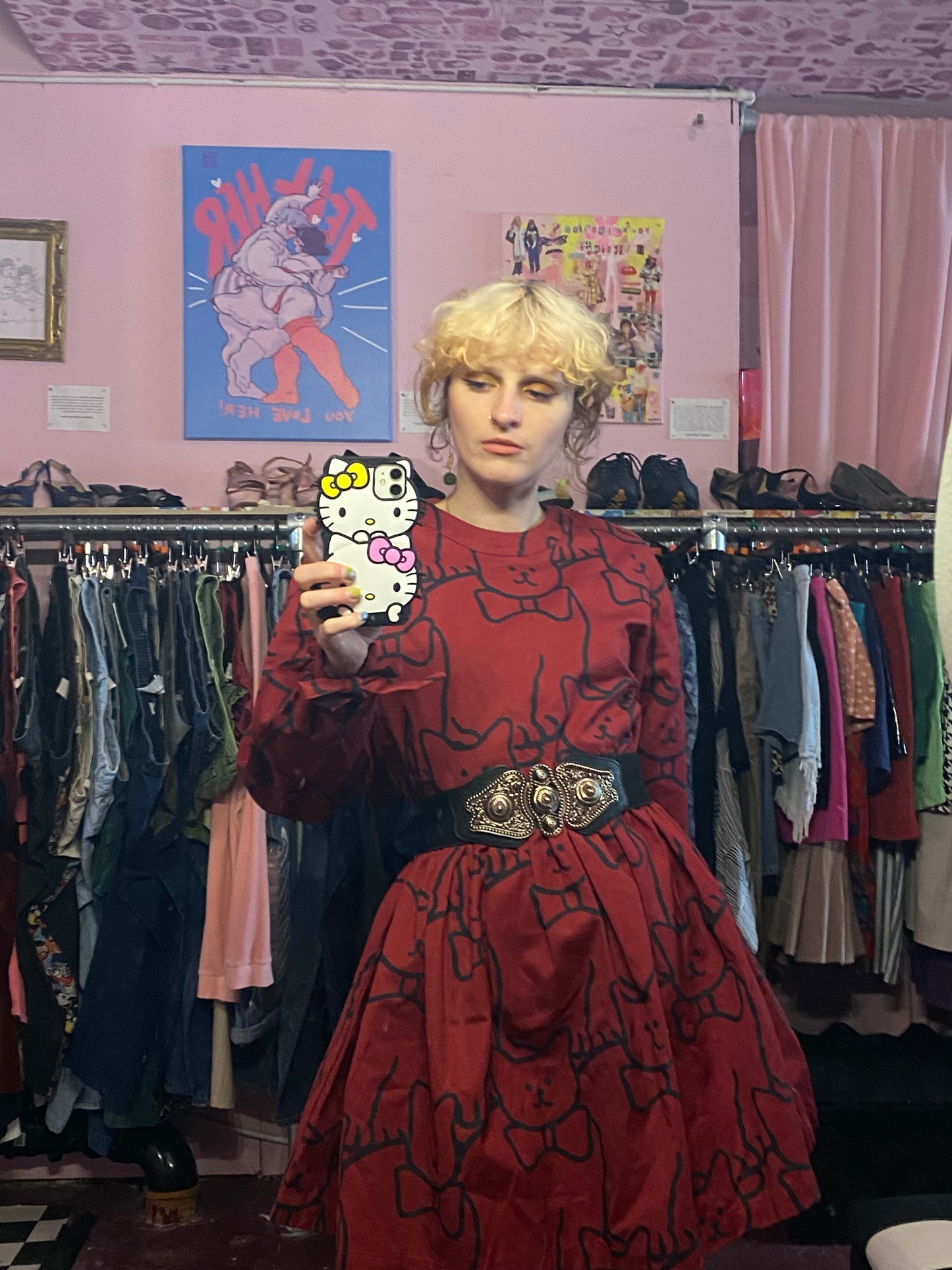 Lazy Oaf Red Cat dress Size S