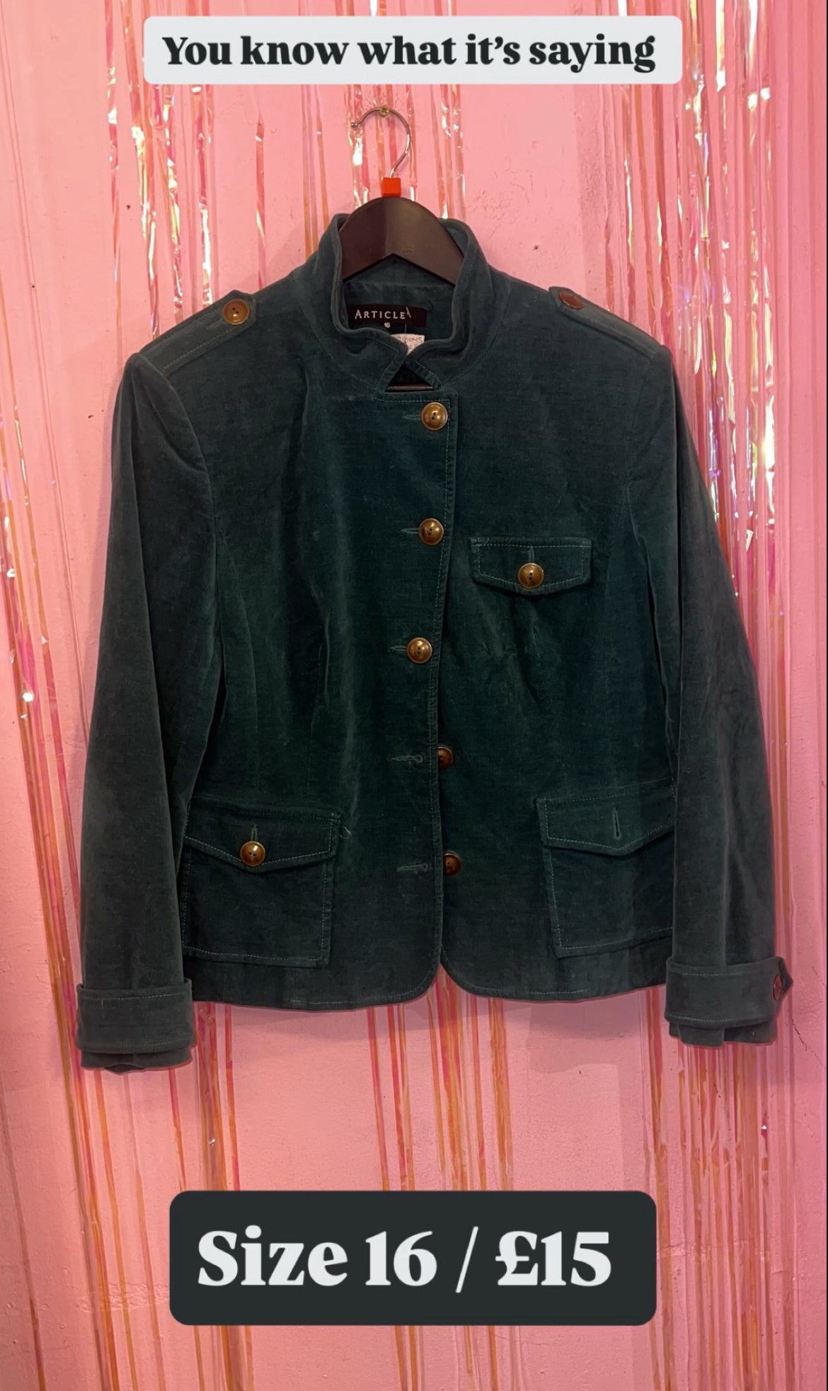 Military velvety jacket in teal