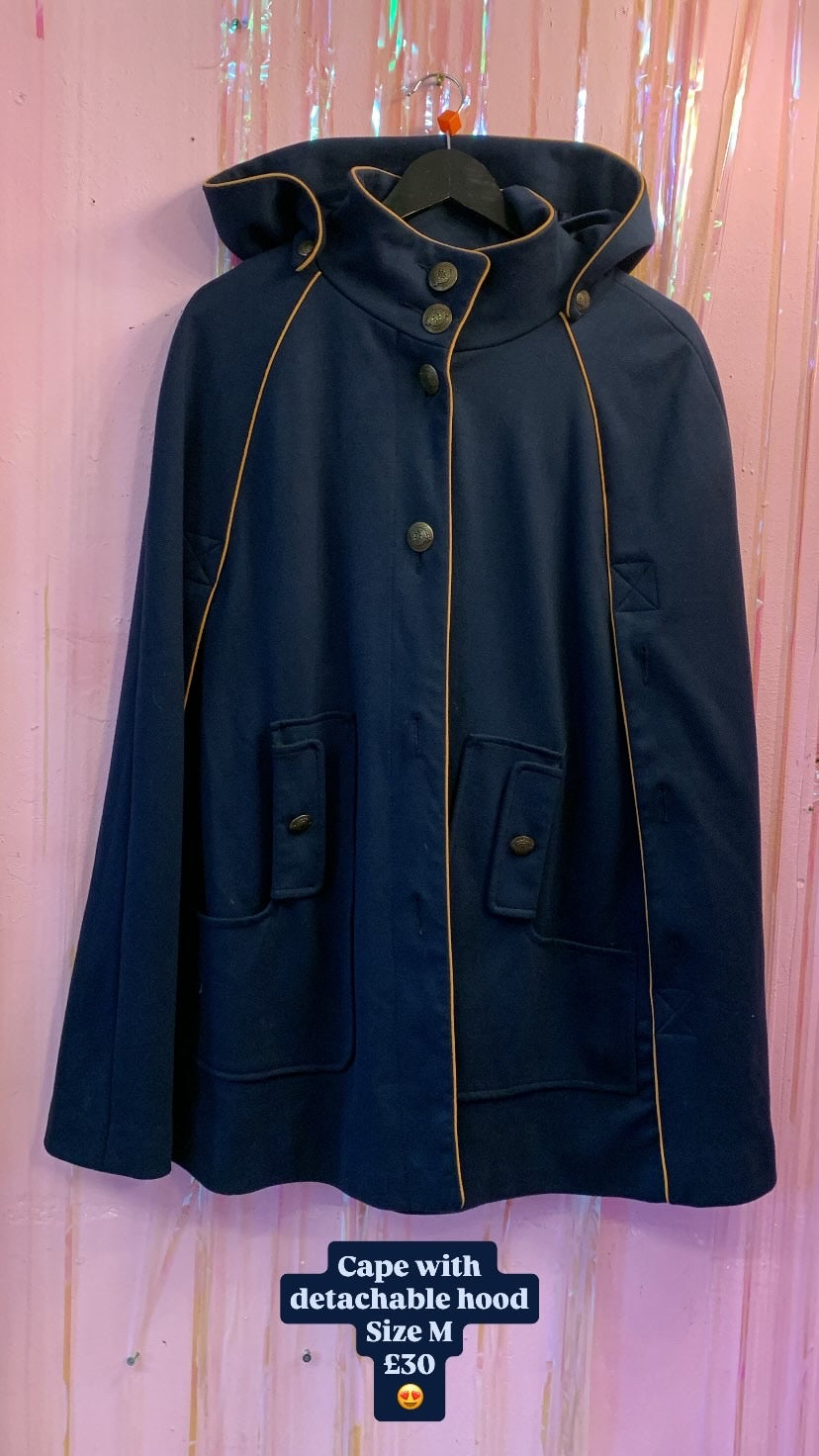 Navy blue cape detachable hood