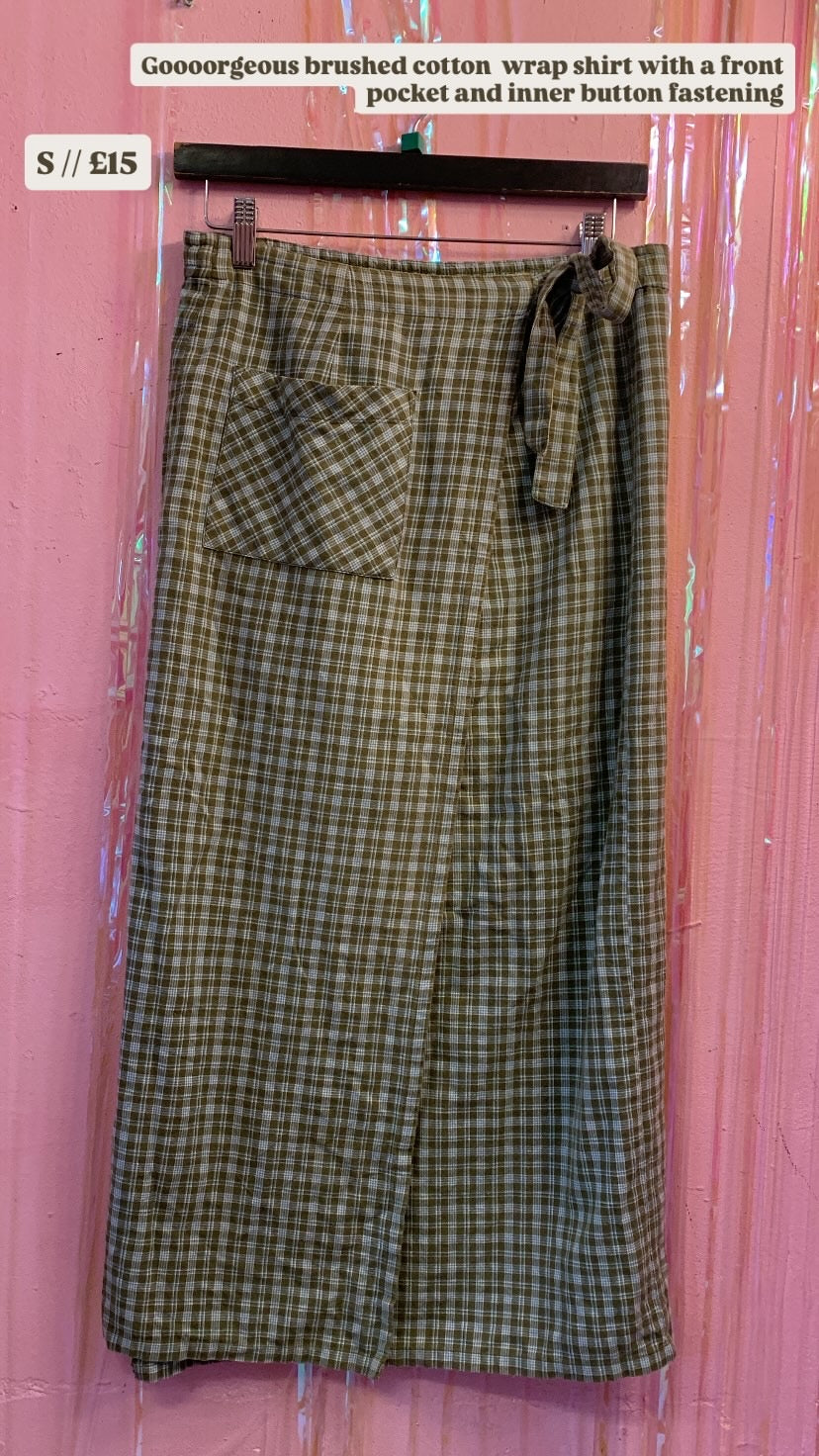 Cotton Checkered Wrap Skirt