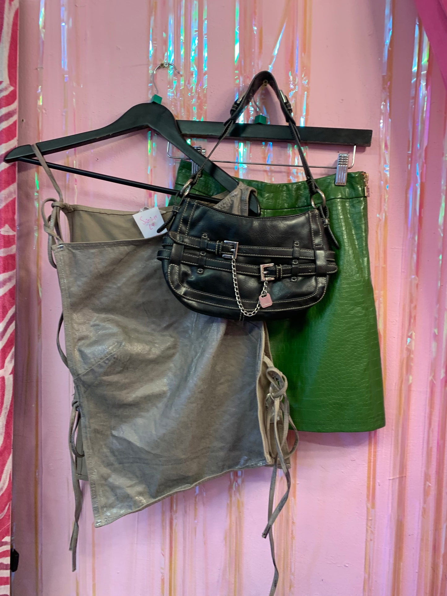 Green leather skirt