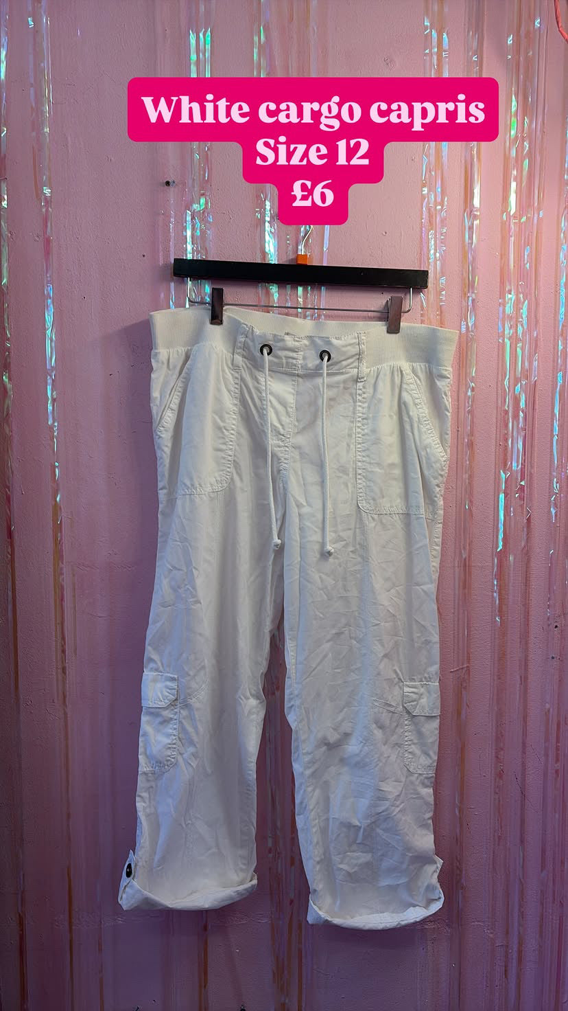 White cargo capris