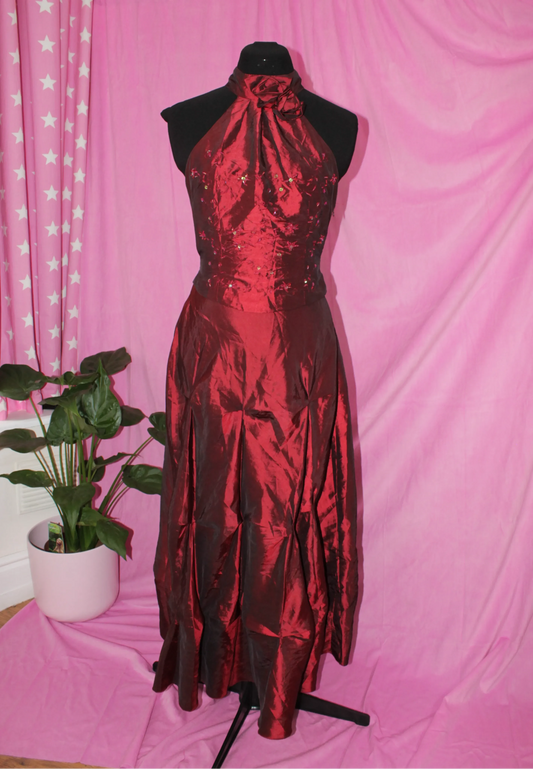 Vintage Halter Neck Evening Gown - Size S