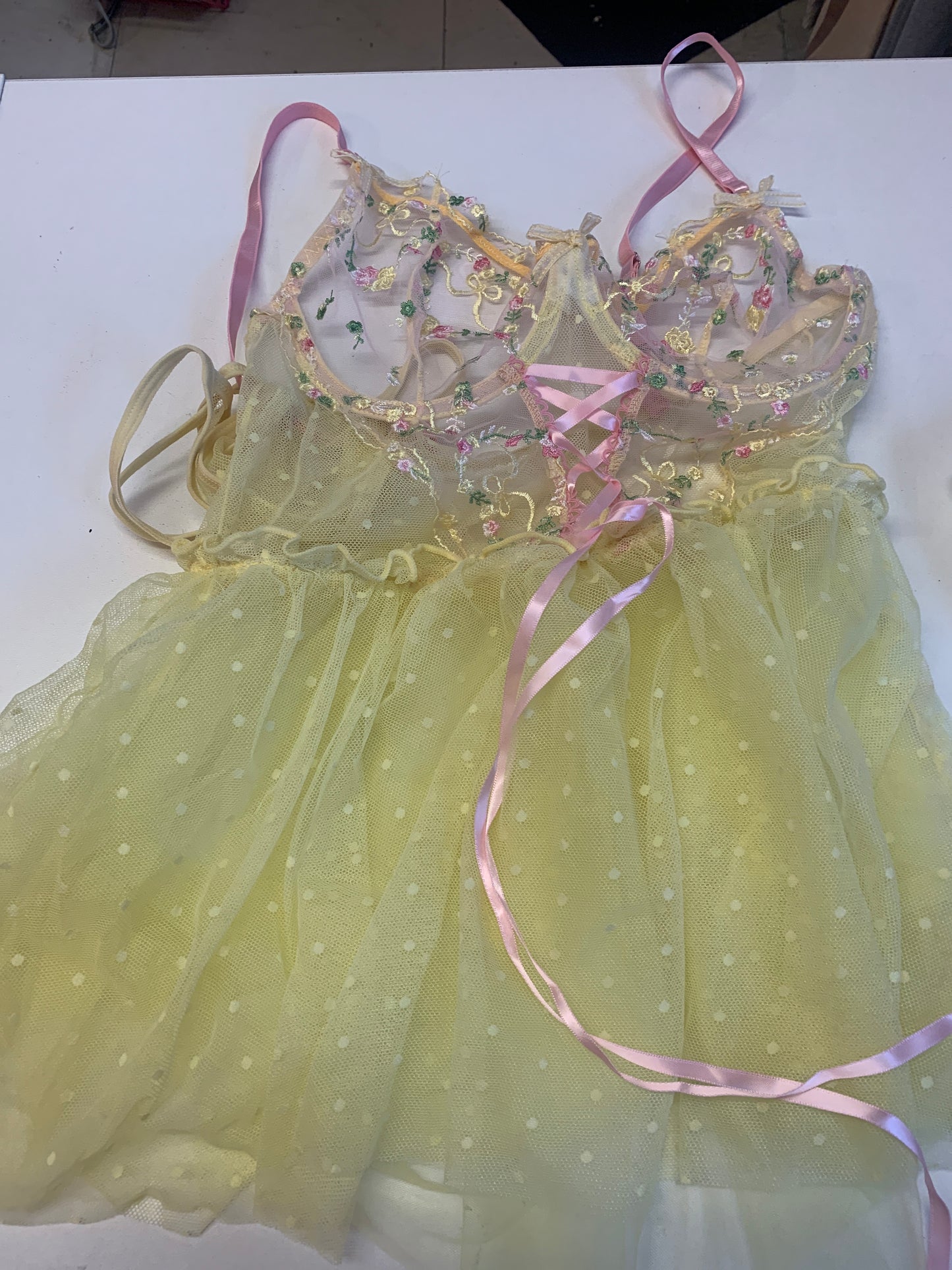 Yellow floral mesh lingerie top