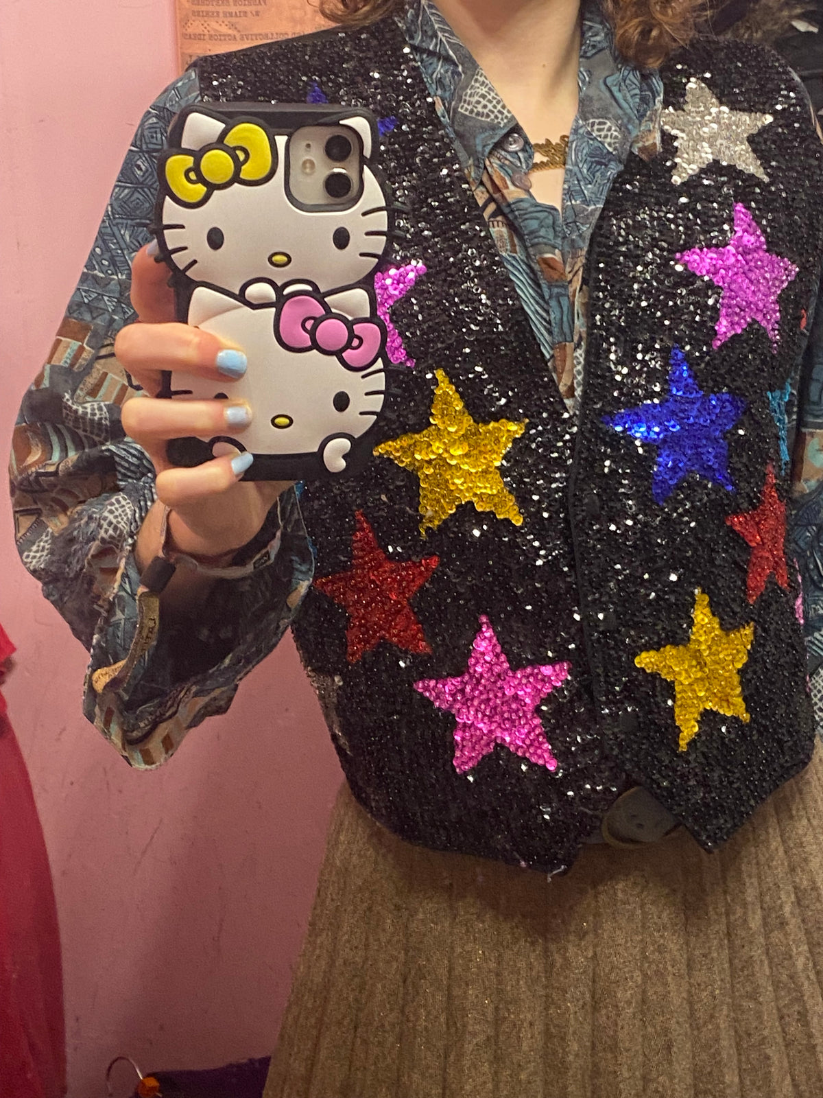 Vintage Star Sequin Waistcoat Size M