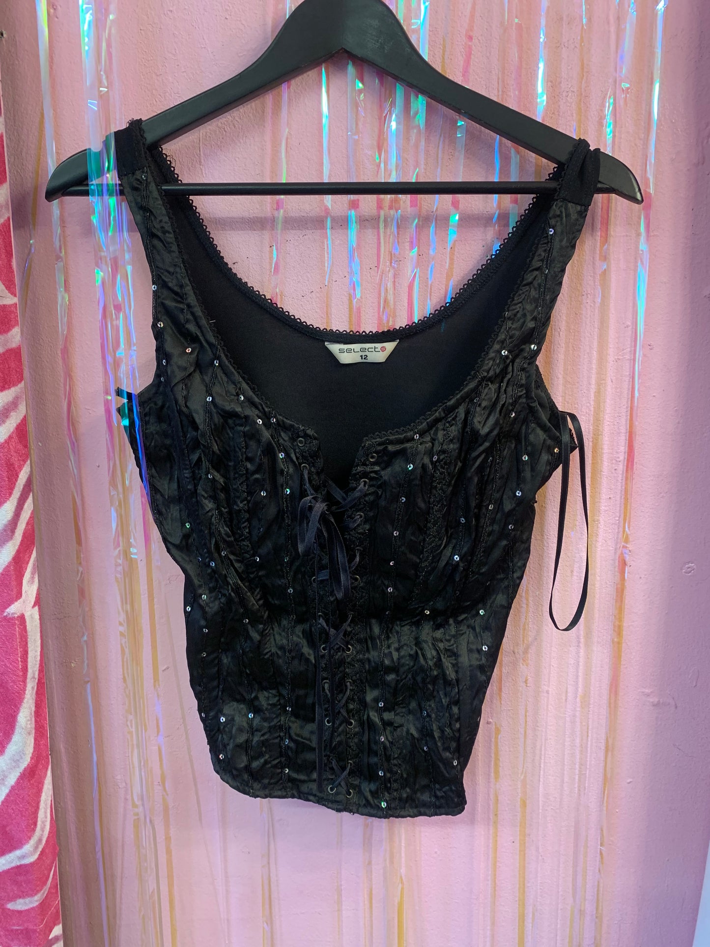 Black sequin corset top