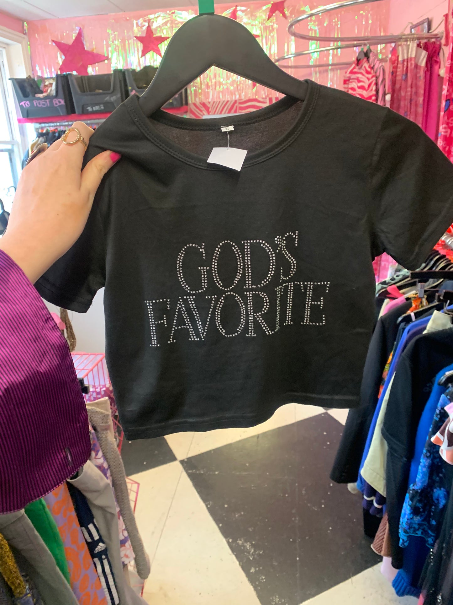 Black crystal baby tee