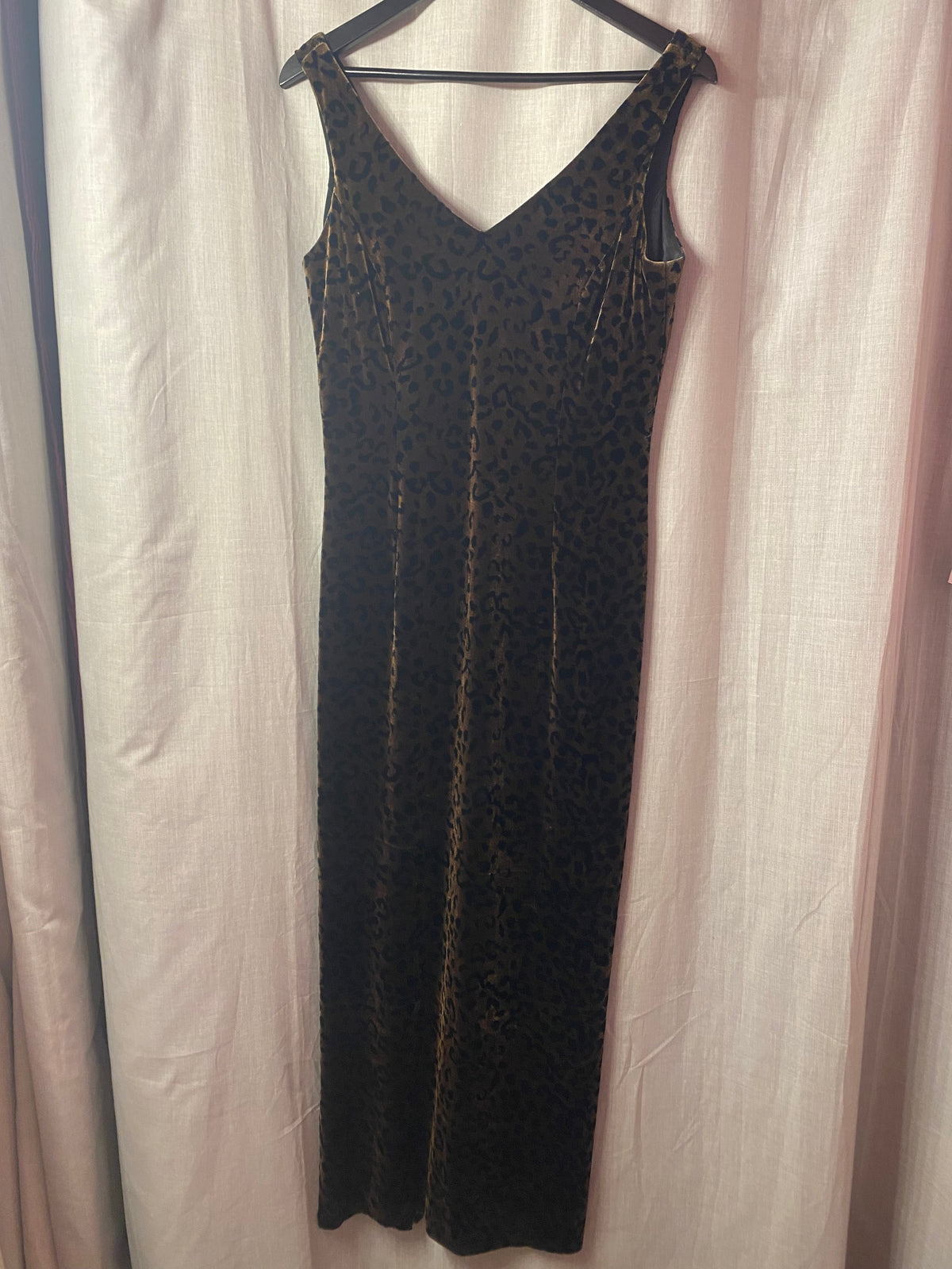 Alfred Sung Crushed Velvet Leopard Print Maxi Dress Size 10