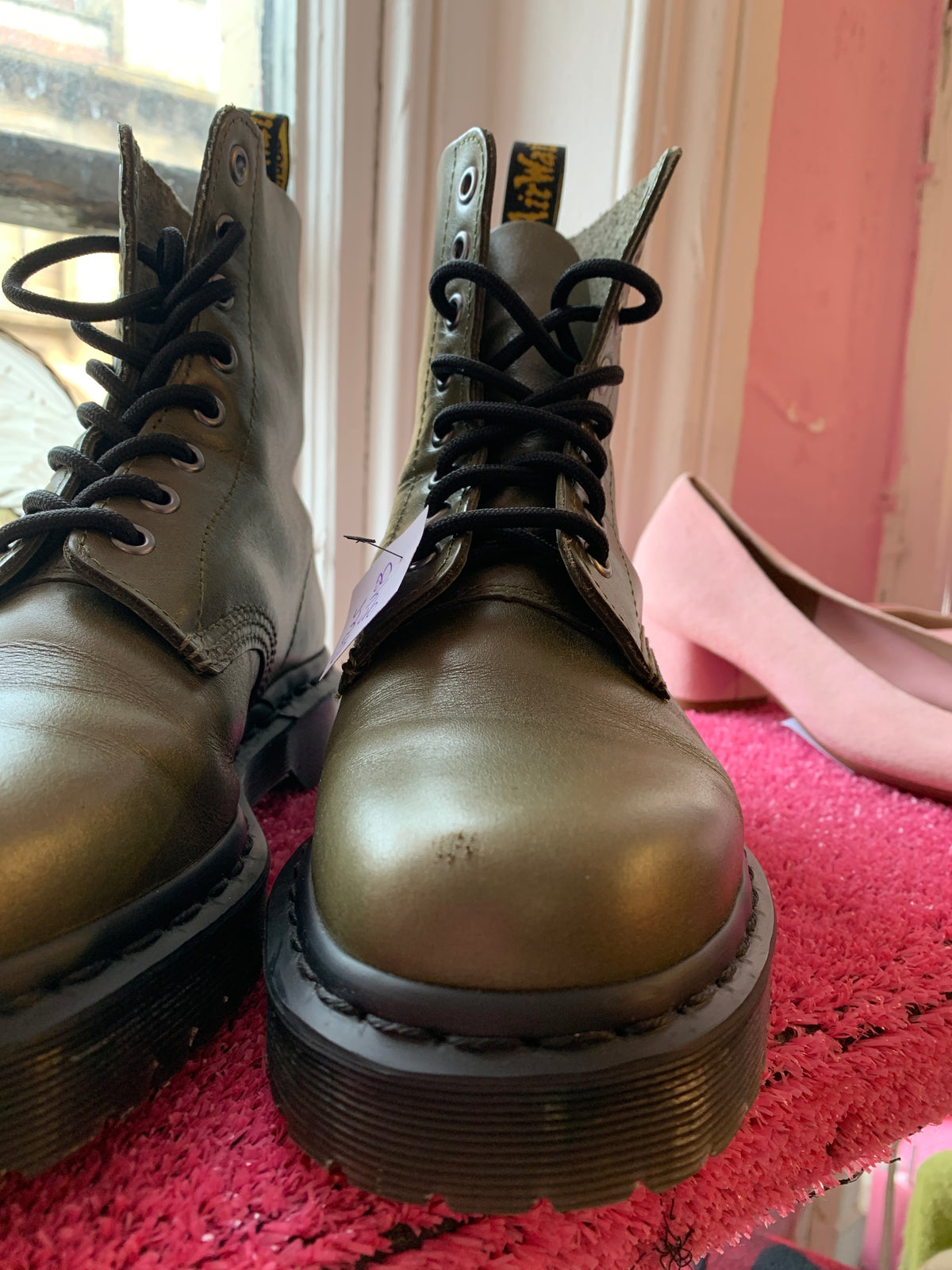 Khaki leather Dr Martens 8-eye Boots
