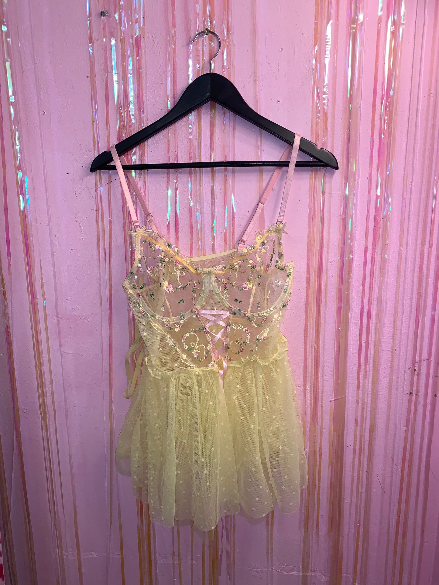 Yellow floral mesh lingerie top