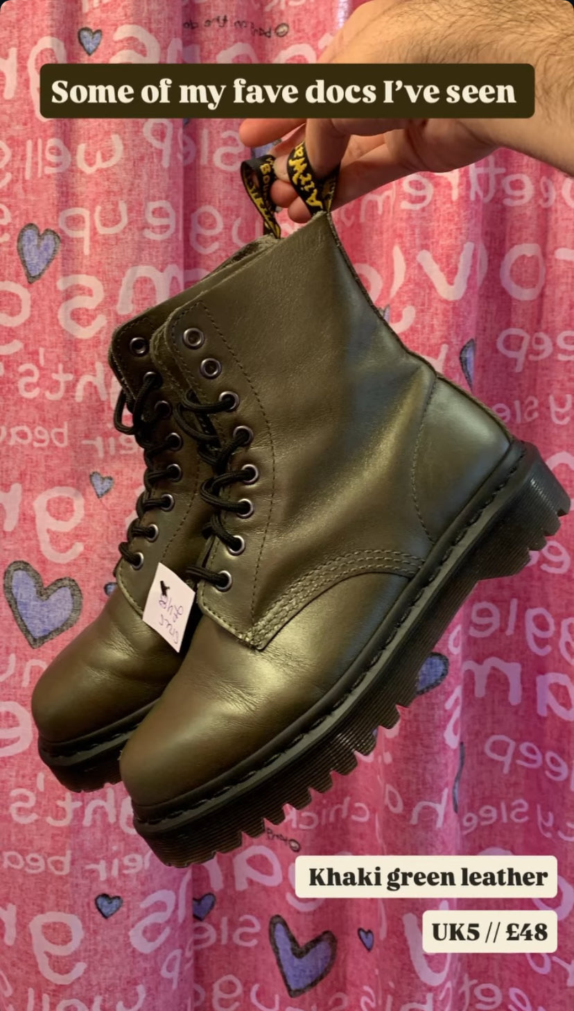 Khaki leather Dr Martens 8-eye Boots