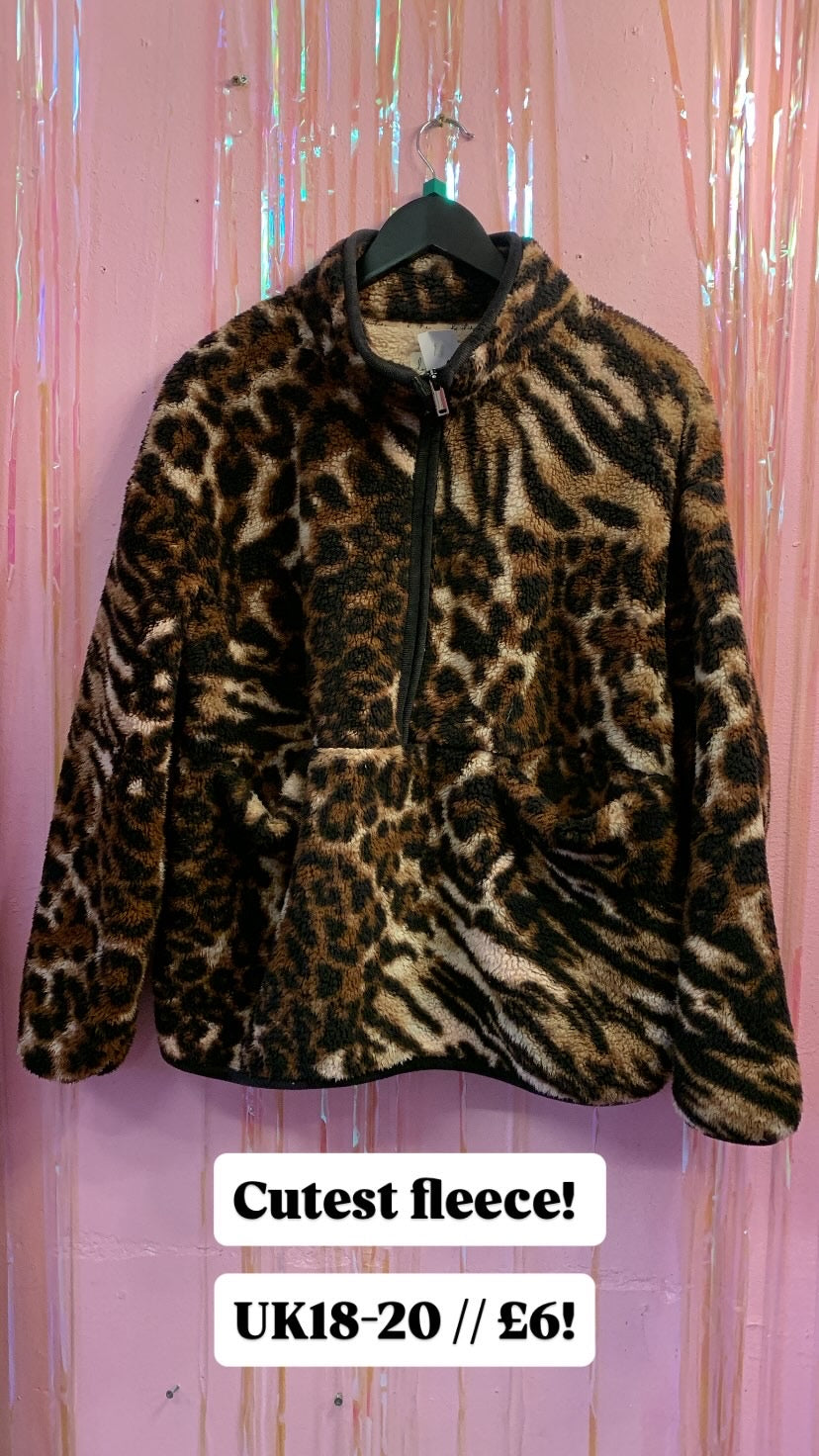 Zebra tiger print zip up fleece