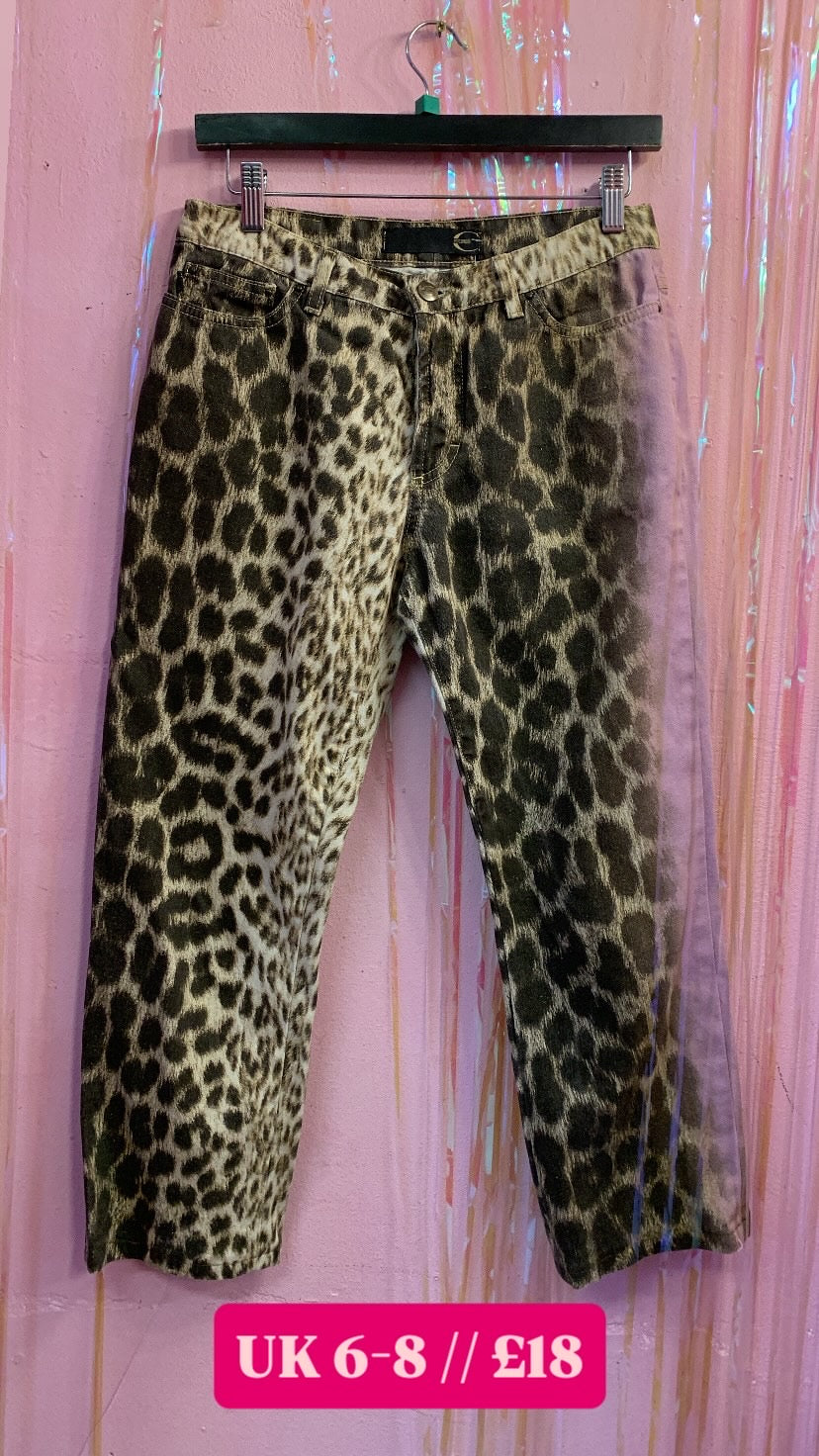 Roberto Cavalli Tapered Leopard Glitter Pink Jeans