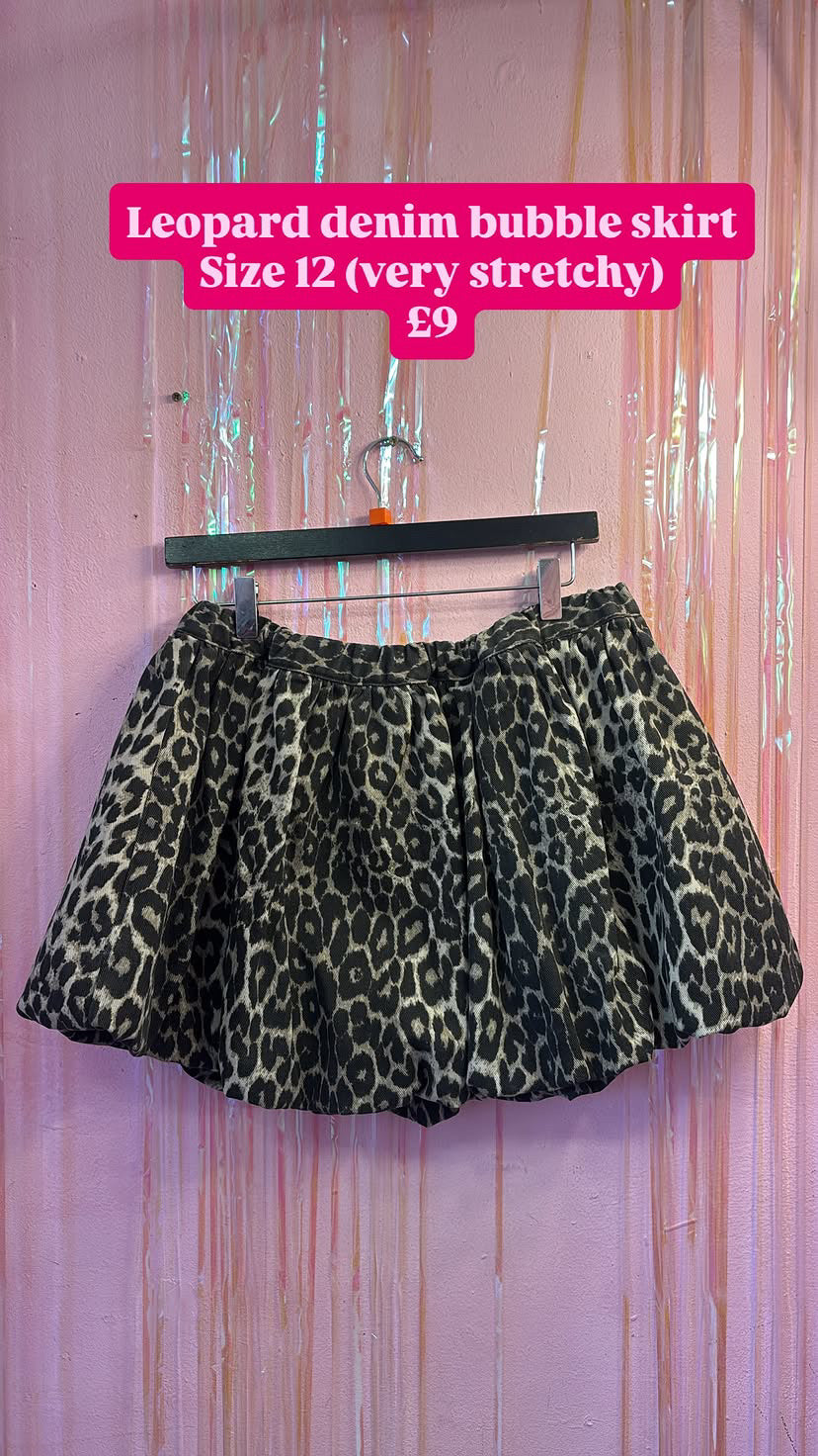 Leopard Denim Bubble Skirt