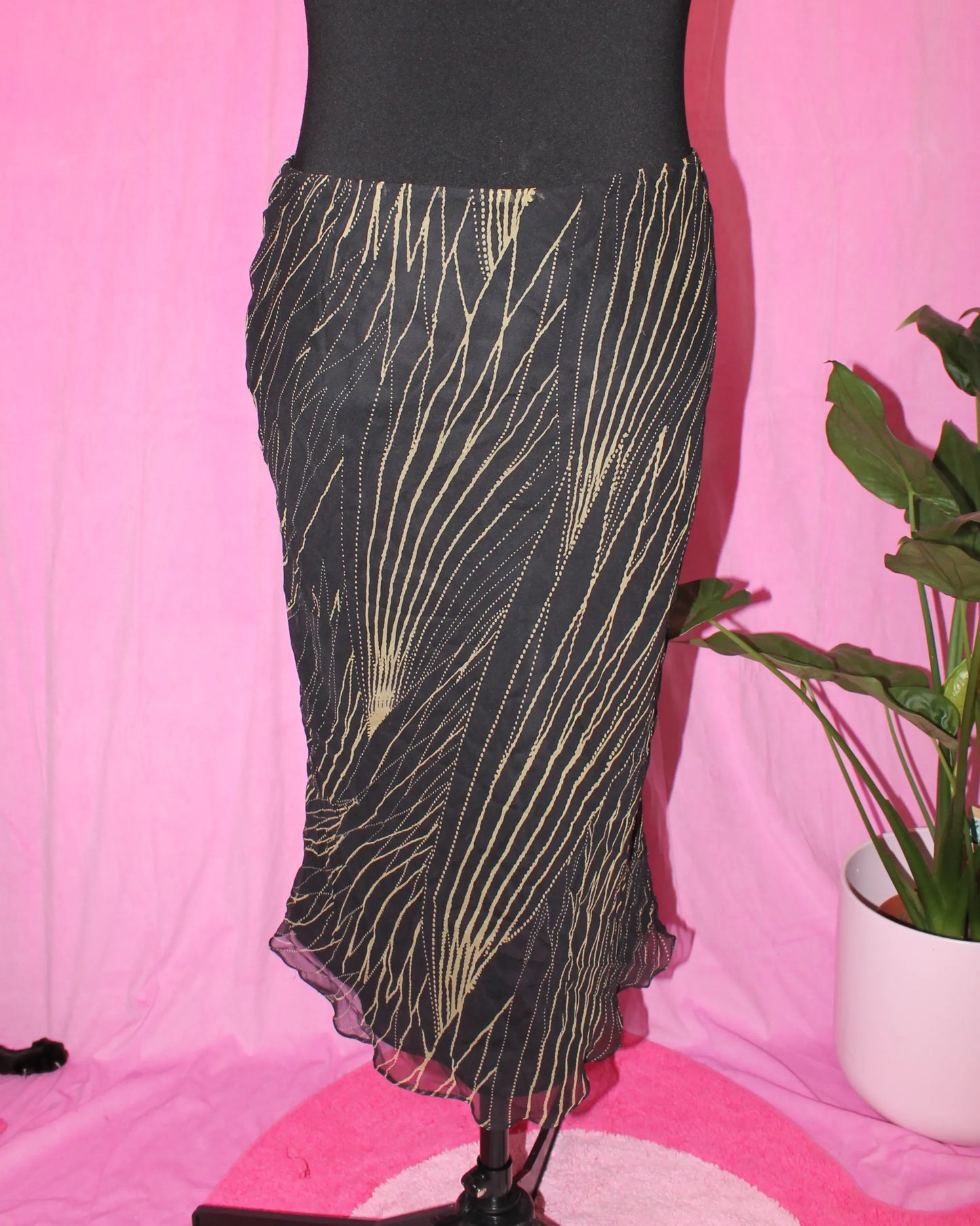 Vintage | Skirt | Midi Black & Green | Size M