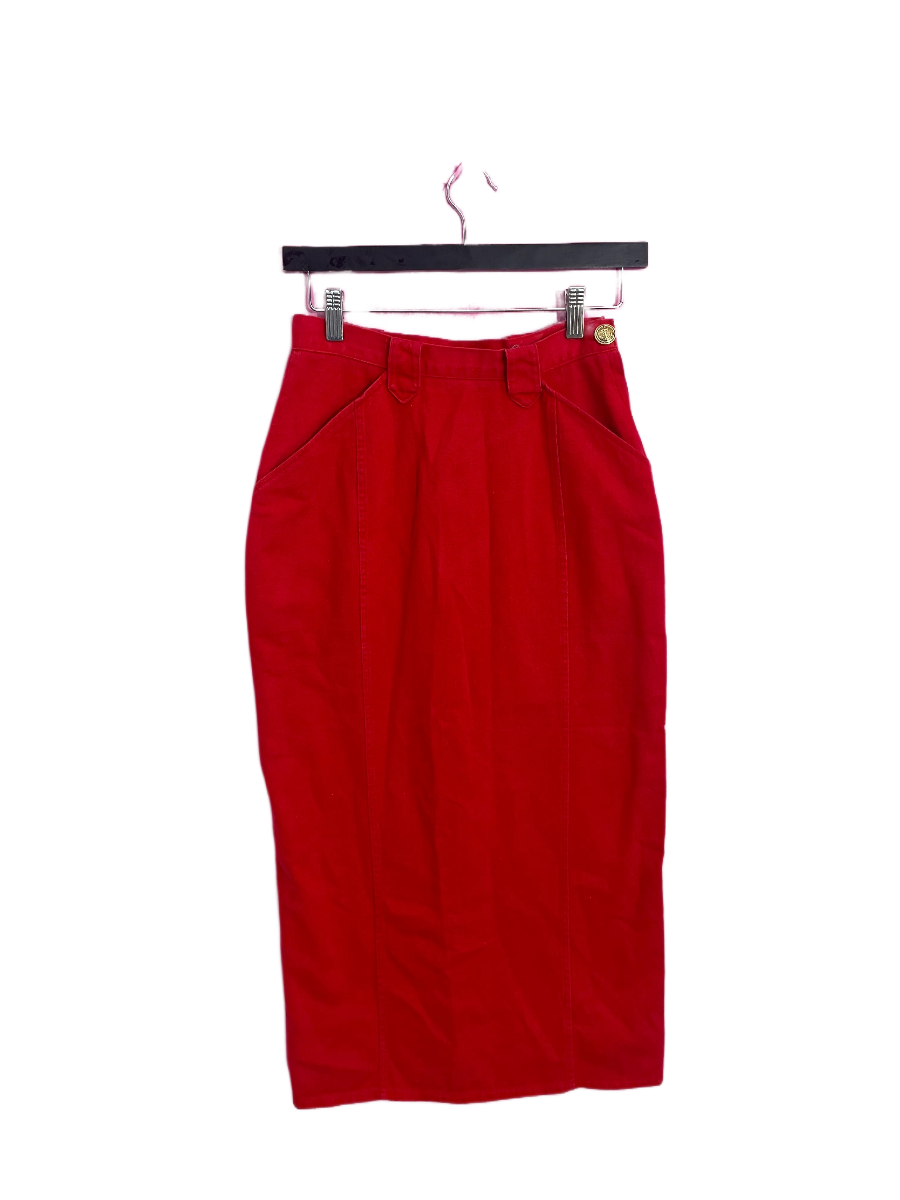 Red Denim Midi Skirt- Size S