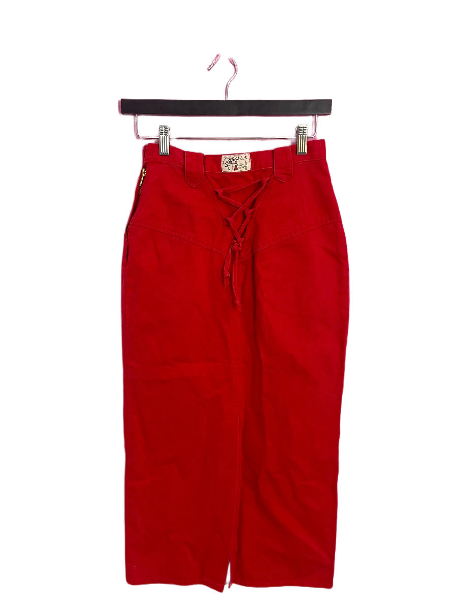 Red Denim Midi Skirt- Size S