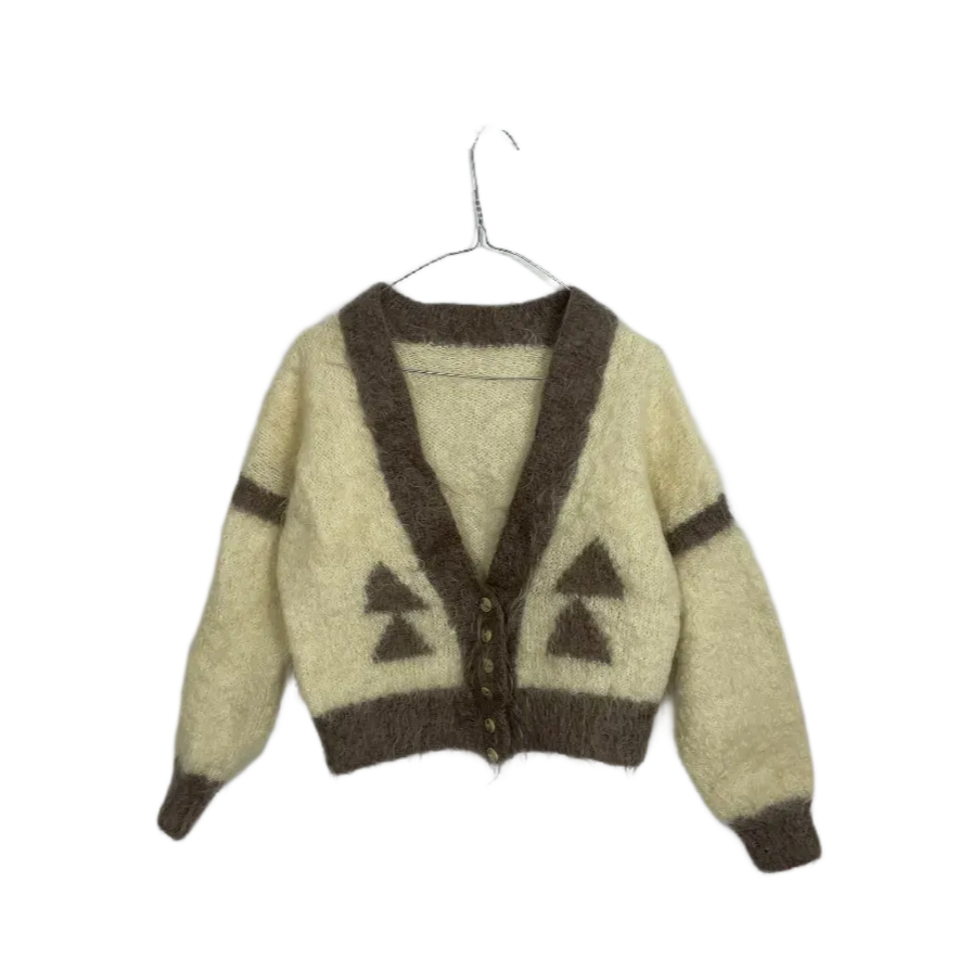 Brown and Cream Mohair Cardigan - Size S / M