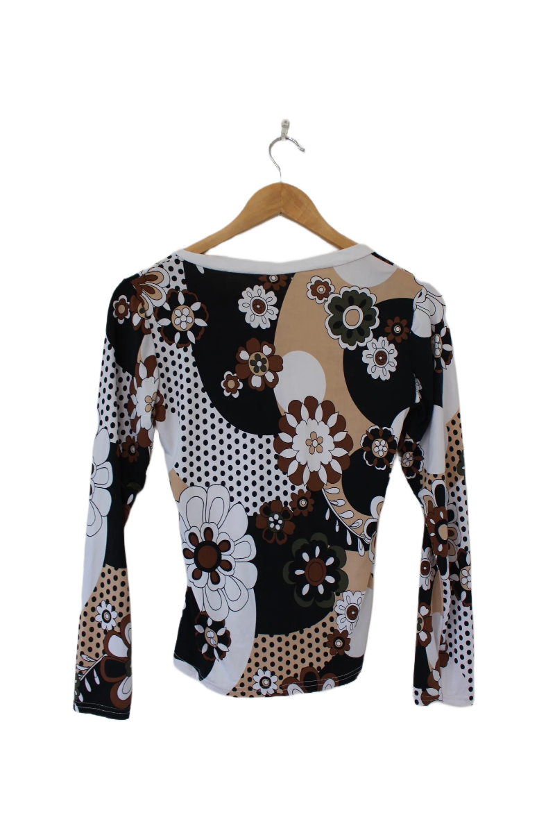 Long Sleeve 70s Print Top- Size S