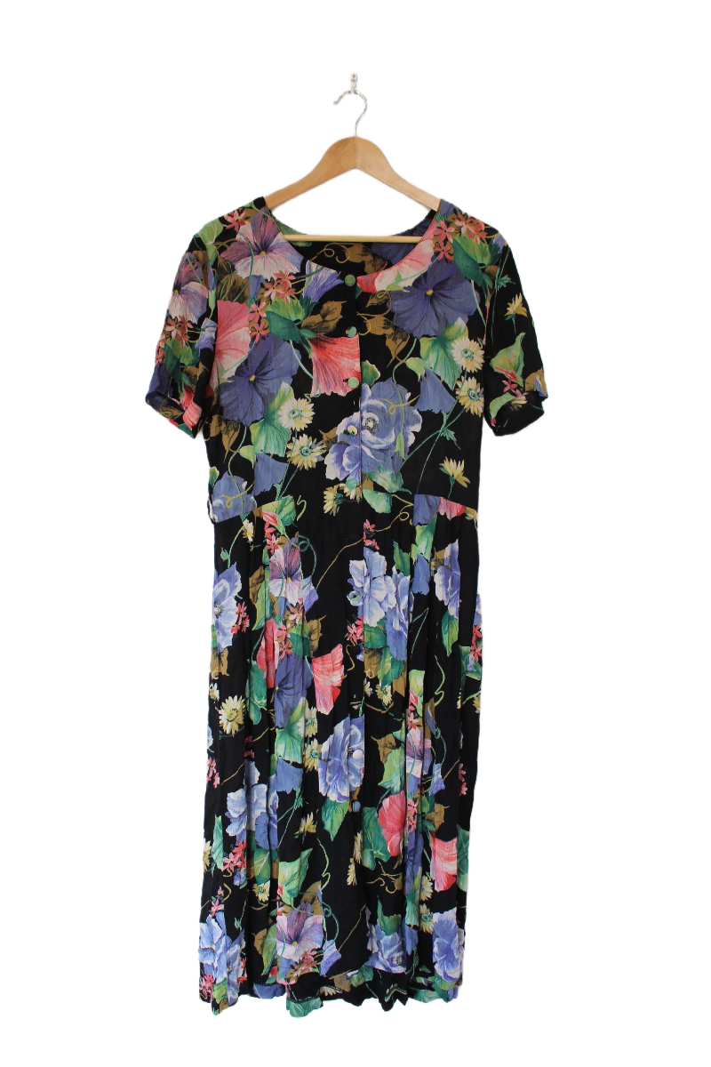 Vintage Floral Midi Dress- Size M 16/18