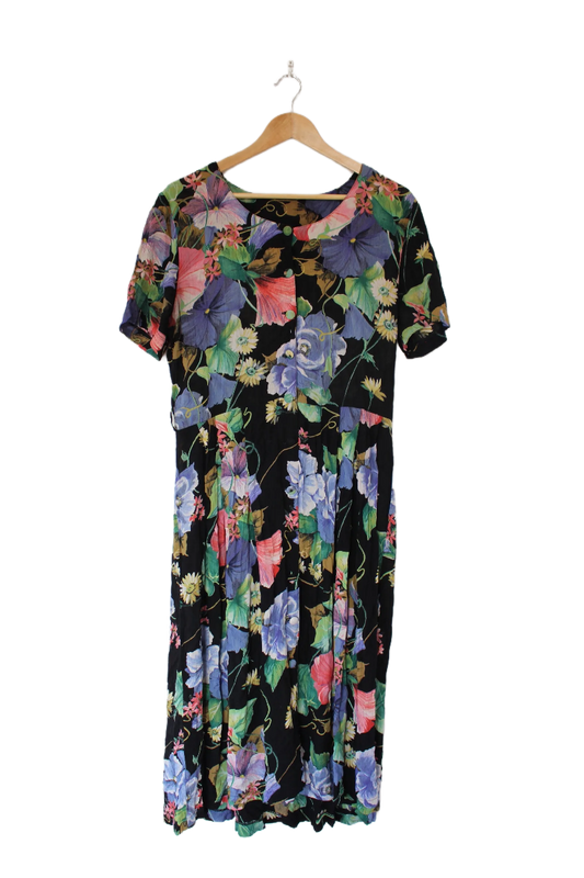 Vintage Floral Midi Dress- Size M 16/18