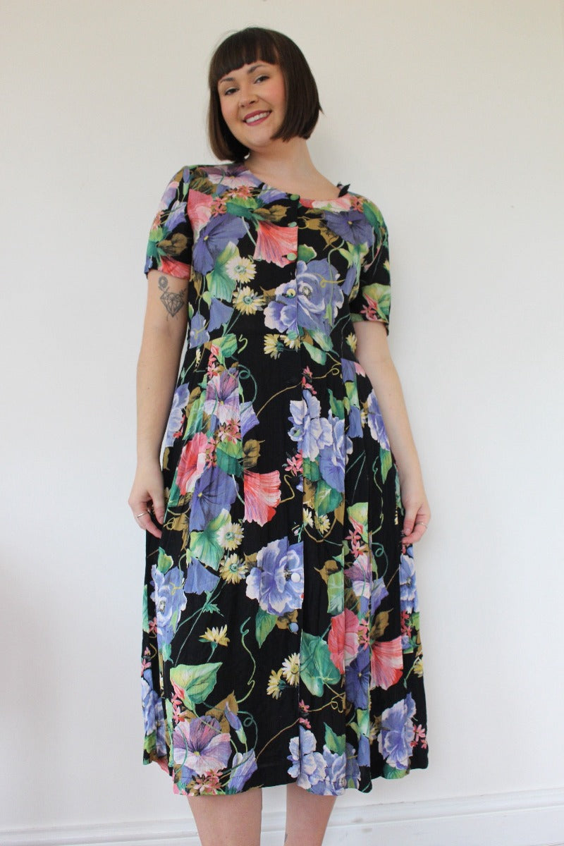 Vintage Floral Midi Dress- Size M 16/18