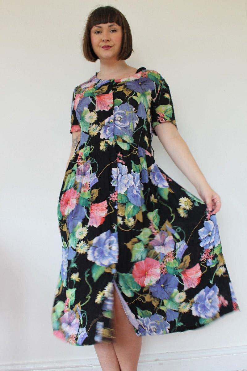 Vintage Floral Midi Dress- Size M 16/18