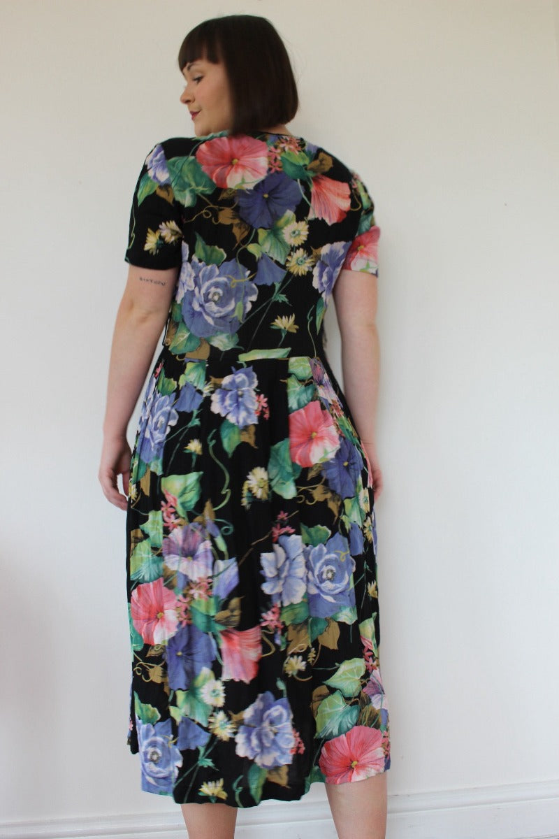 Vintage Floral Midi Dress- Size M 16/18