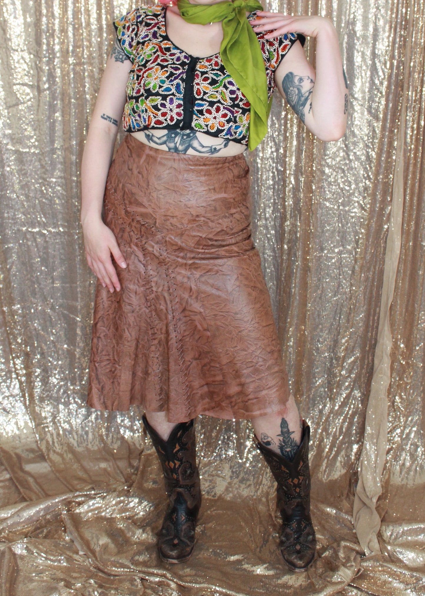 Brown Leather Skirt- Size M 12