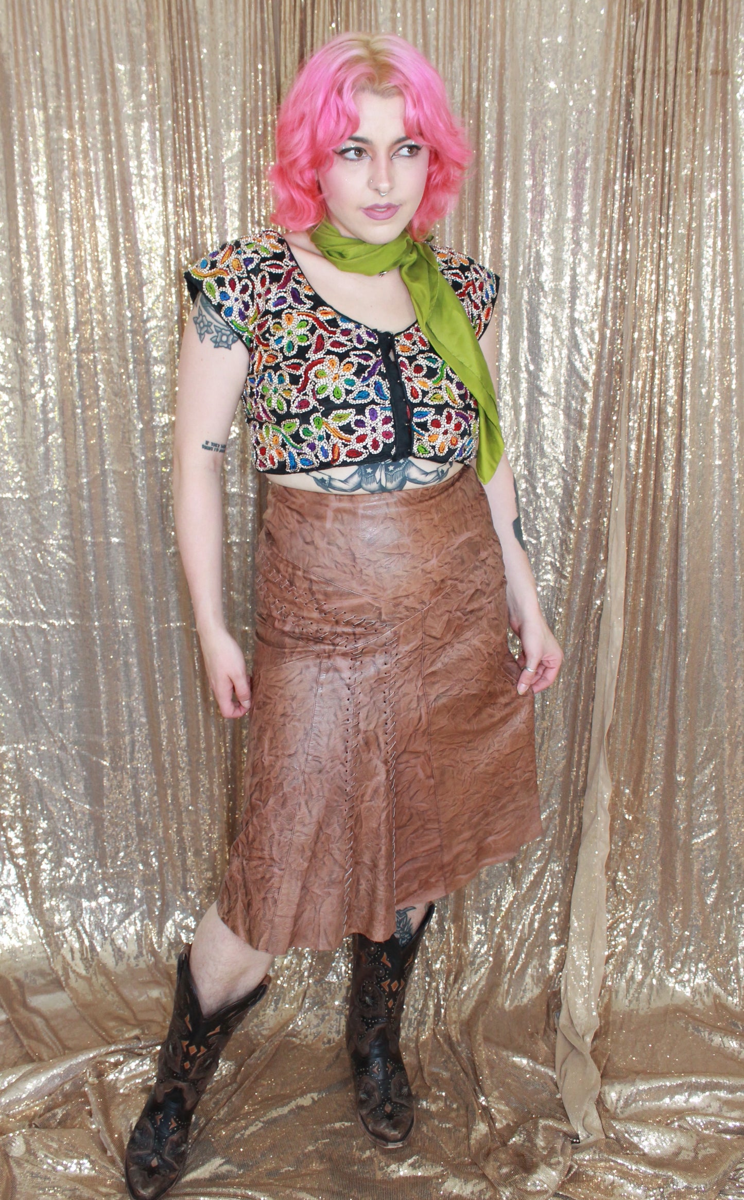 Brown Leather Skirt- Size M 12