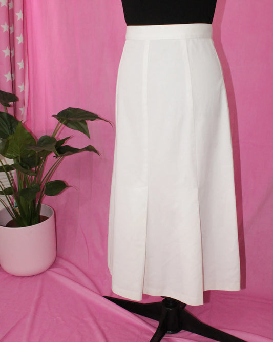 White Midi Pleated Skirt - Size S