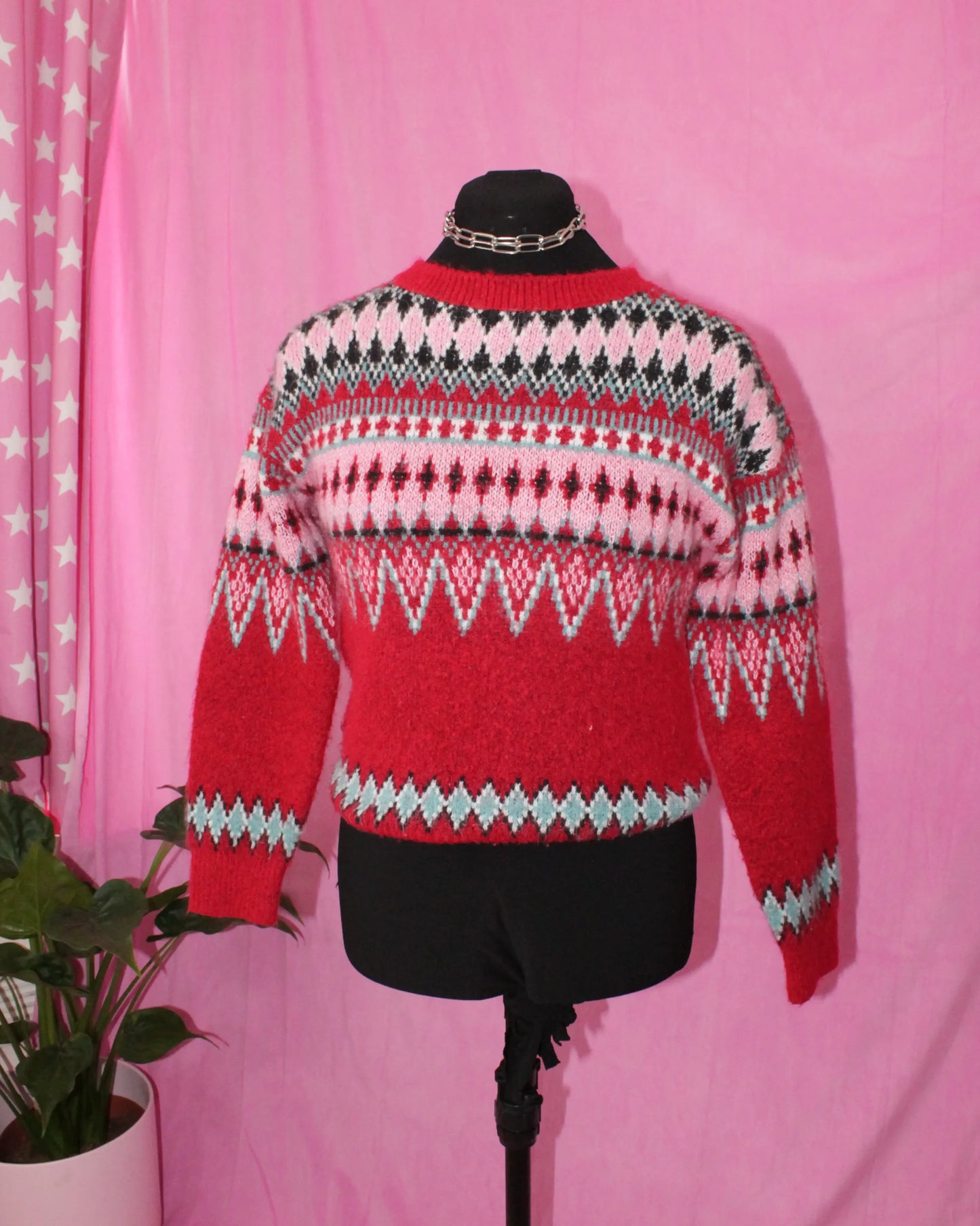 Red & Pink Knitted Jumper- Size S