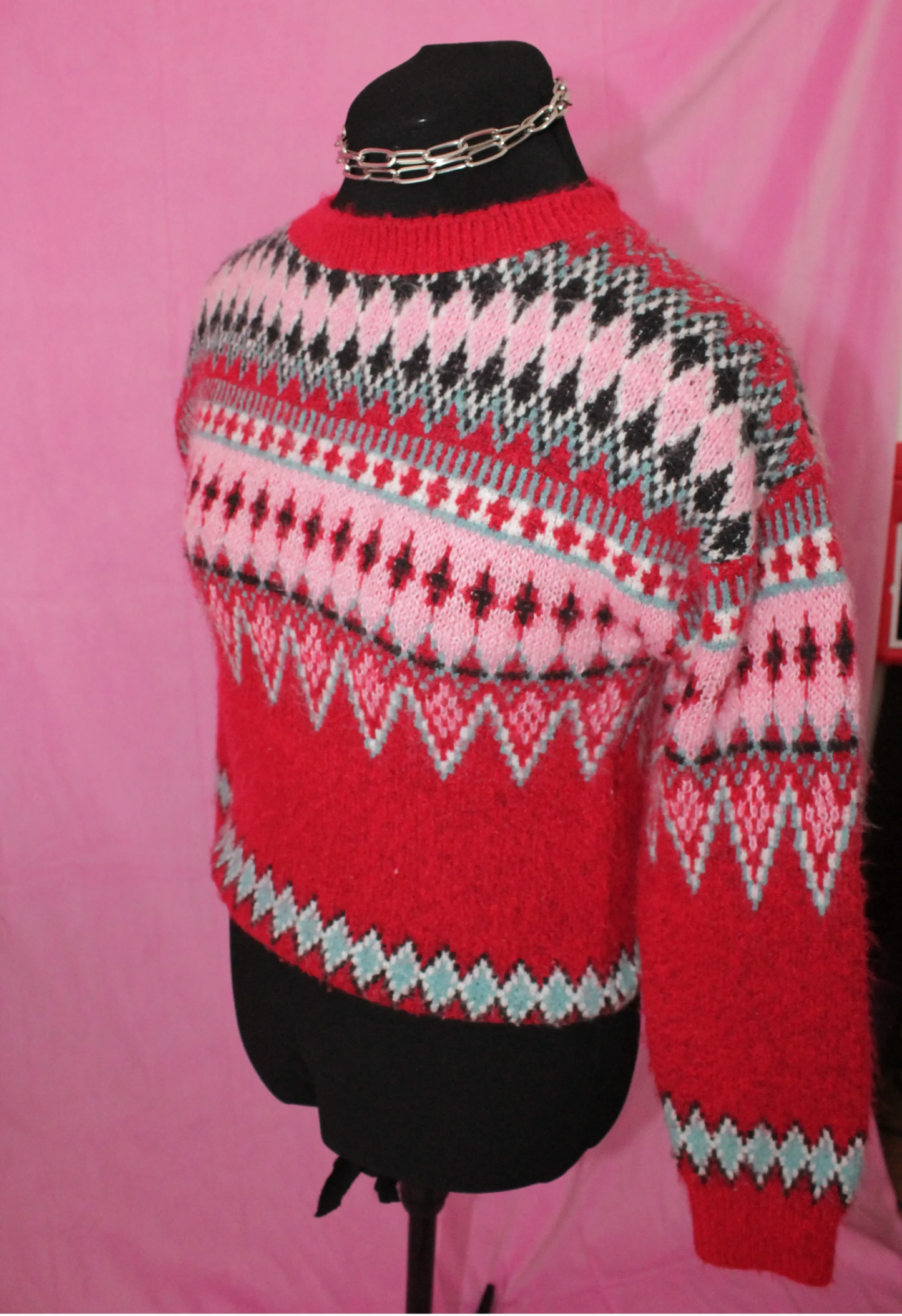 Red & Pink Knitted Jumper- Size S