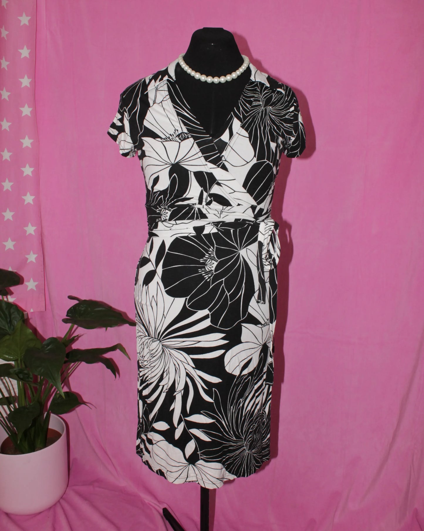 B&W Mock Wrap Dress- Size M