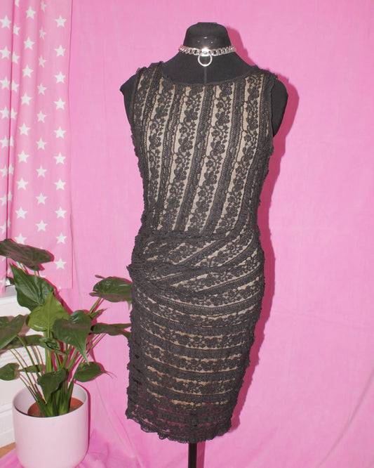 Black Lace Overlay Dress - Size S