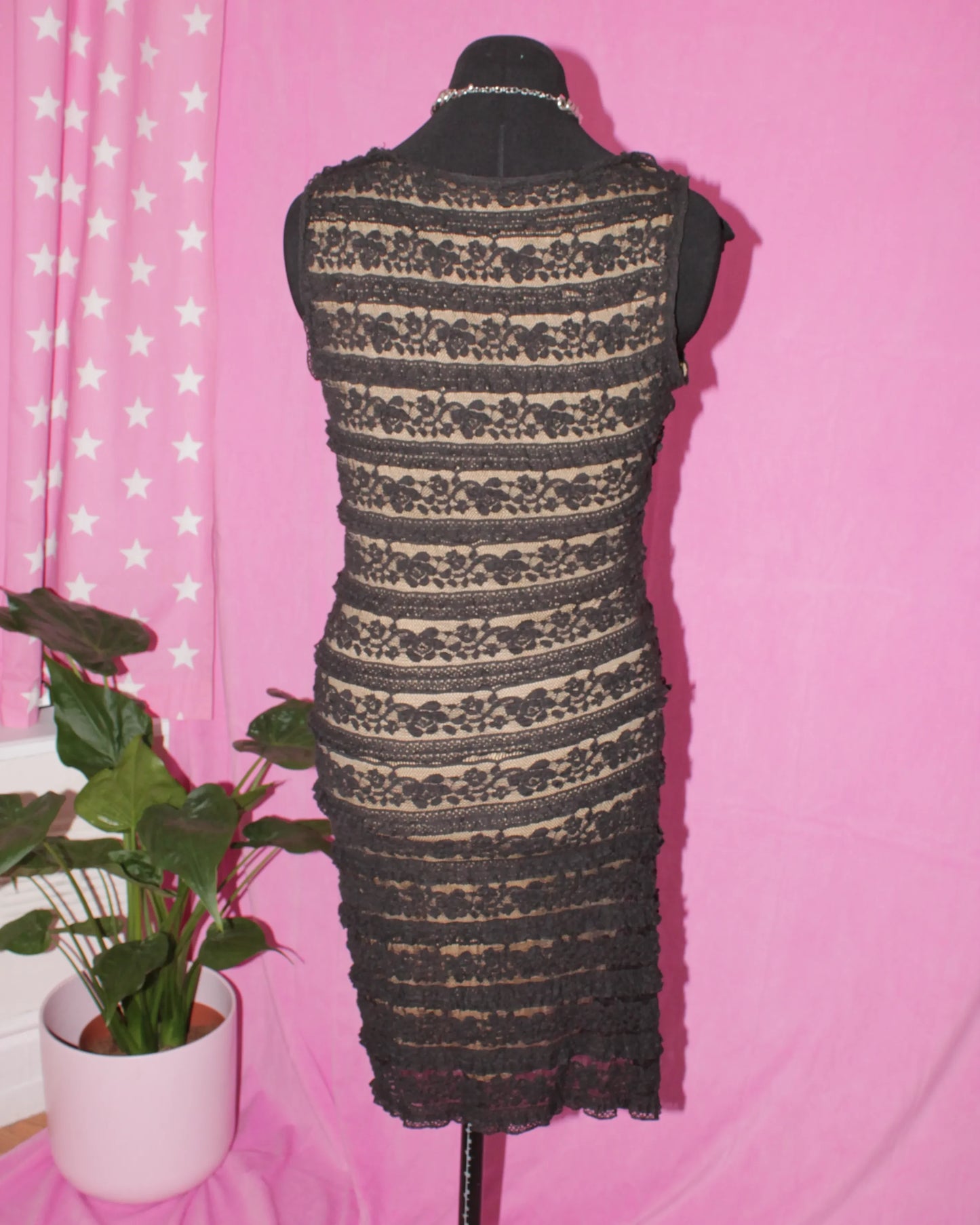 Black Lace Overlay Dress - Size S