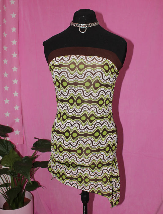 Green Y2K Print Elastic Top/ Tunic- Size S