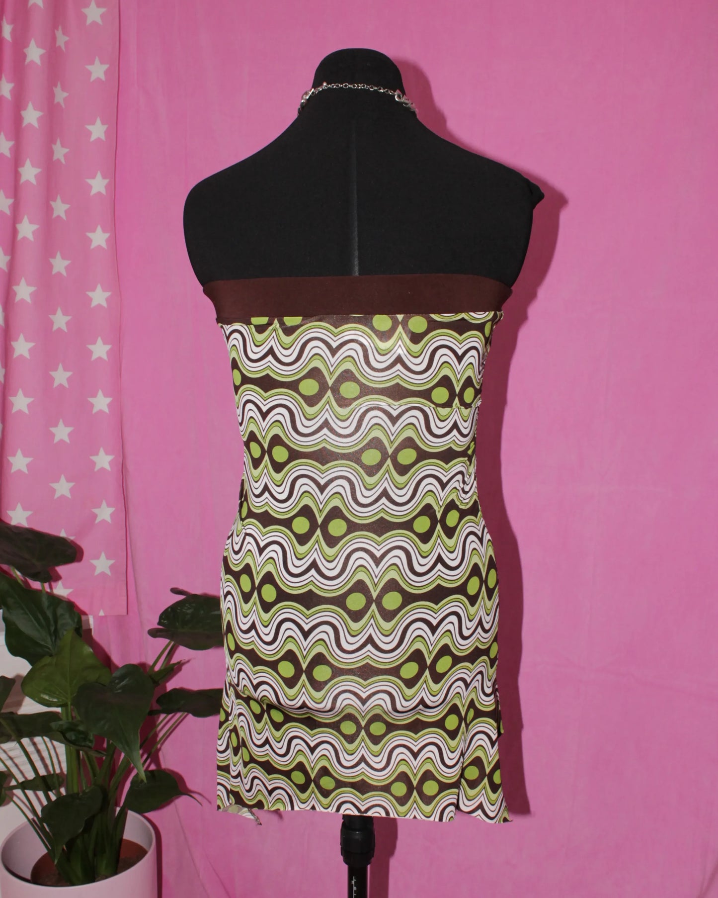 Green Y2K Print Elastic Top/ Tunic- Size S