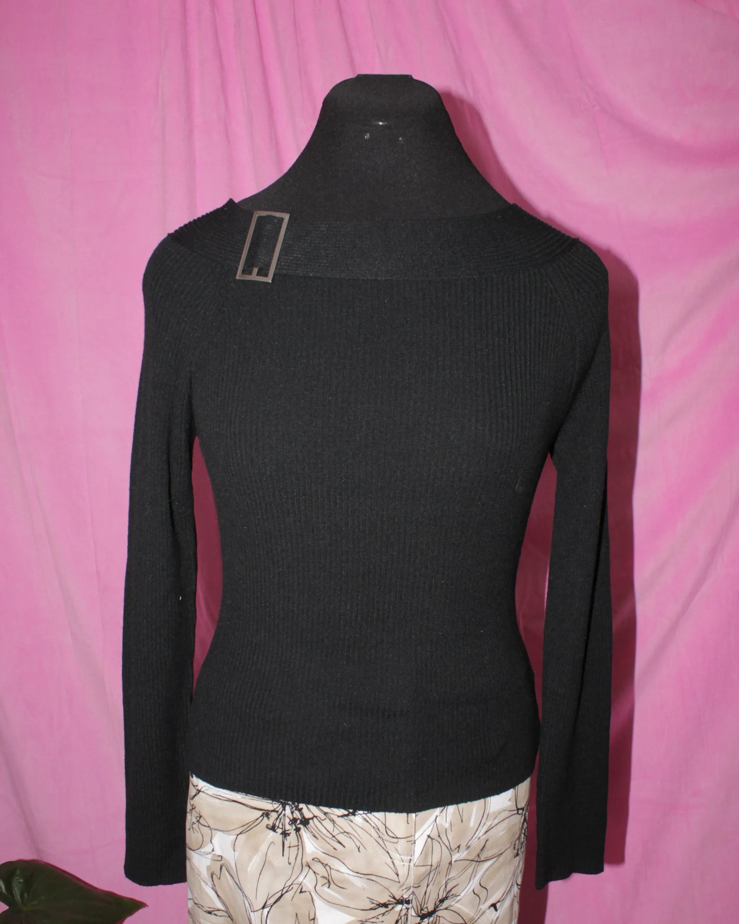 Ribber Long Sleeve Boat Neck Top- Size M