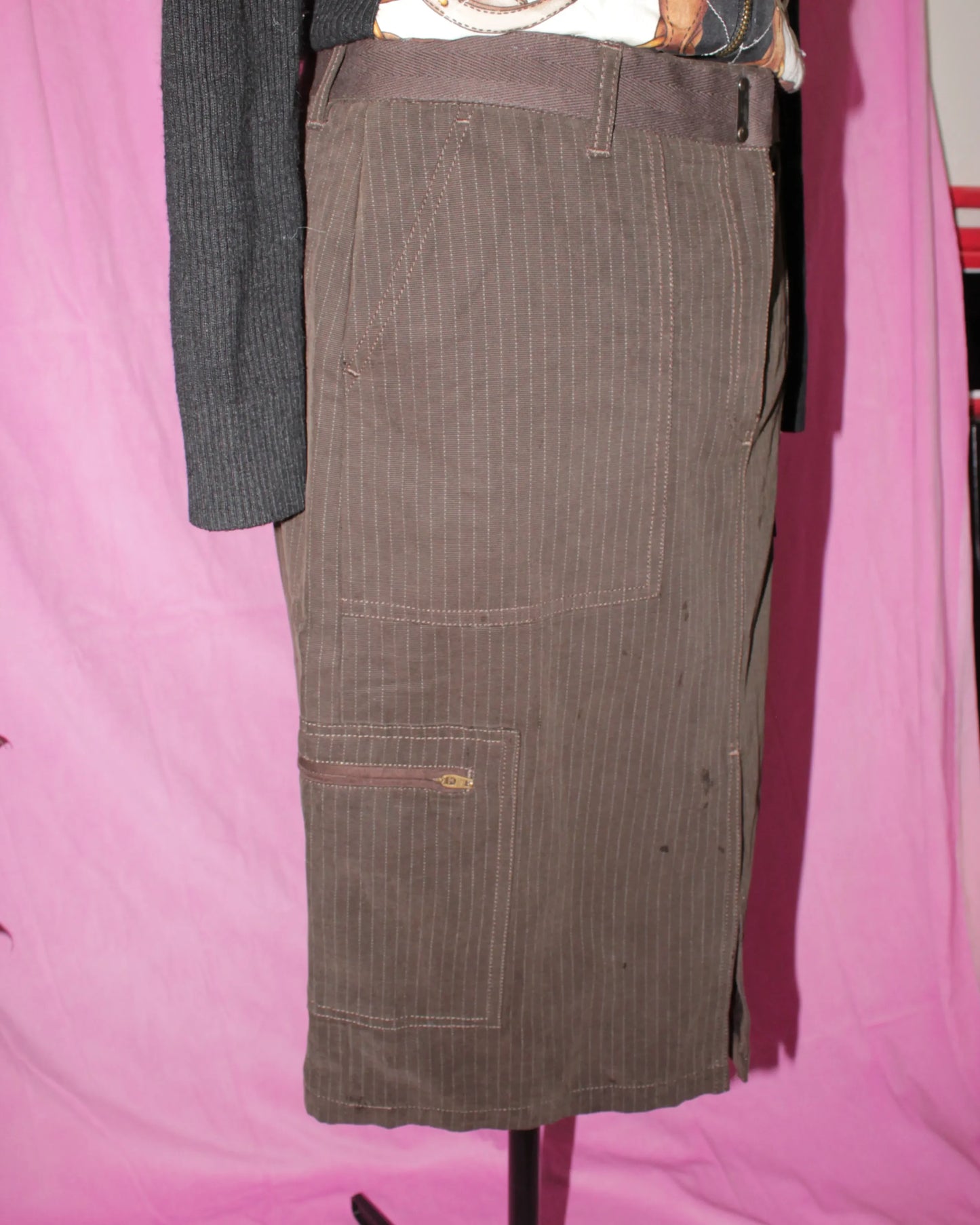 Brown Henry Cotton Pinstripe Denim Skirt- Size S