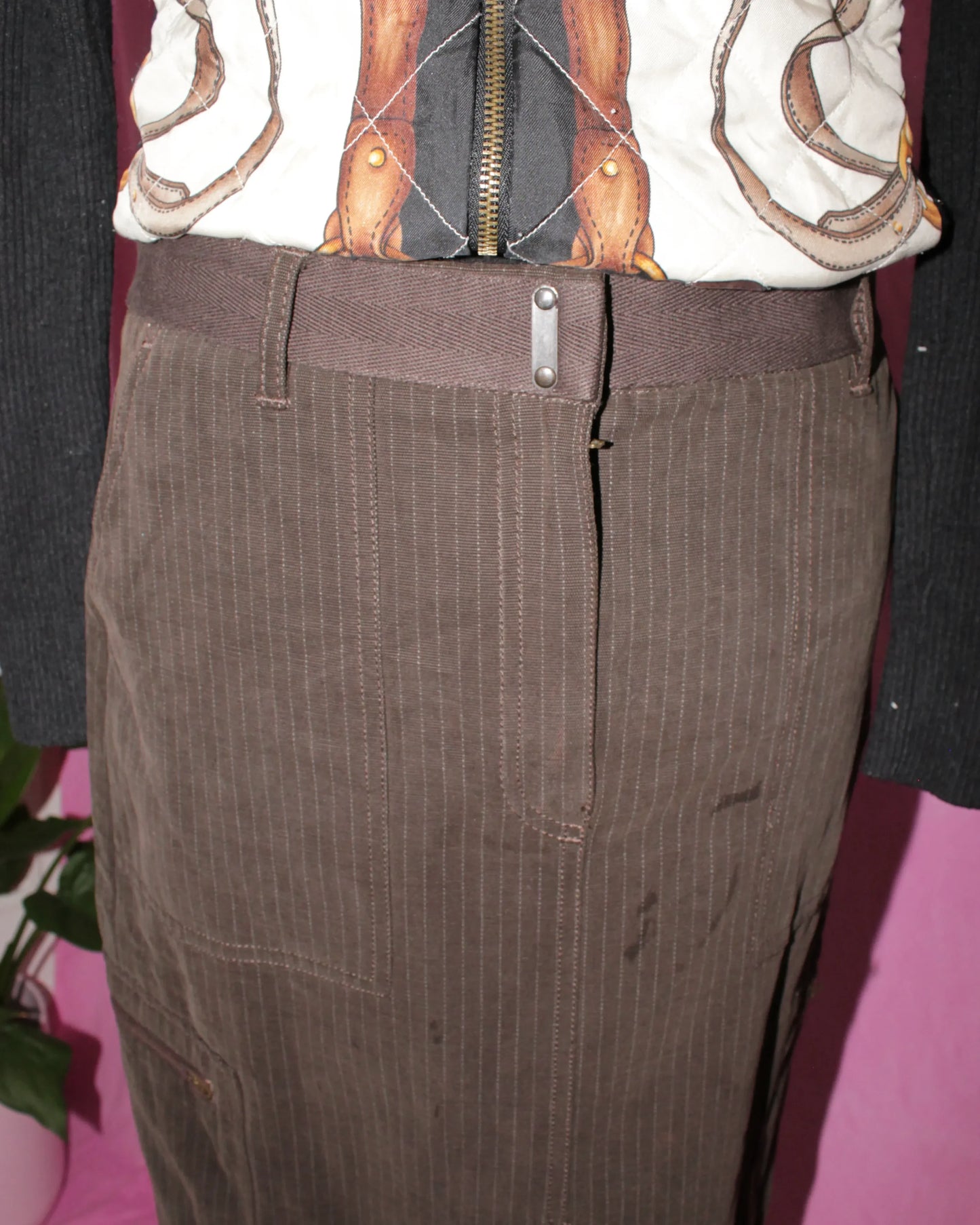 Brown Henry Cotton Pinstripe Denim Skirt- Size S