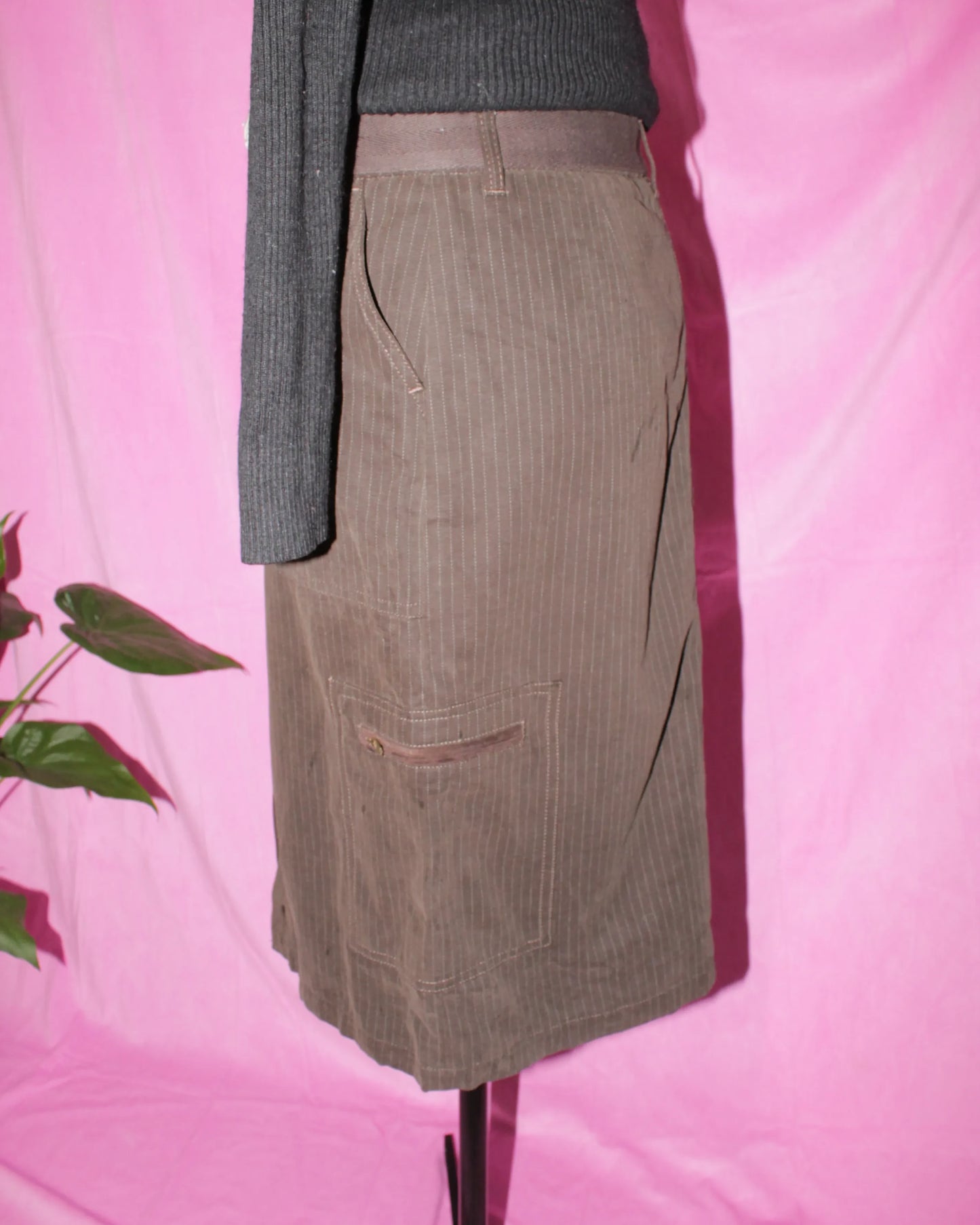 Brown Henry Cotton Pinstripe Denim Skirt- Size S