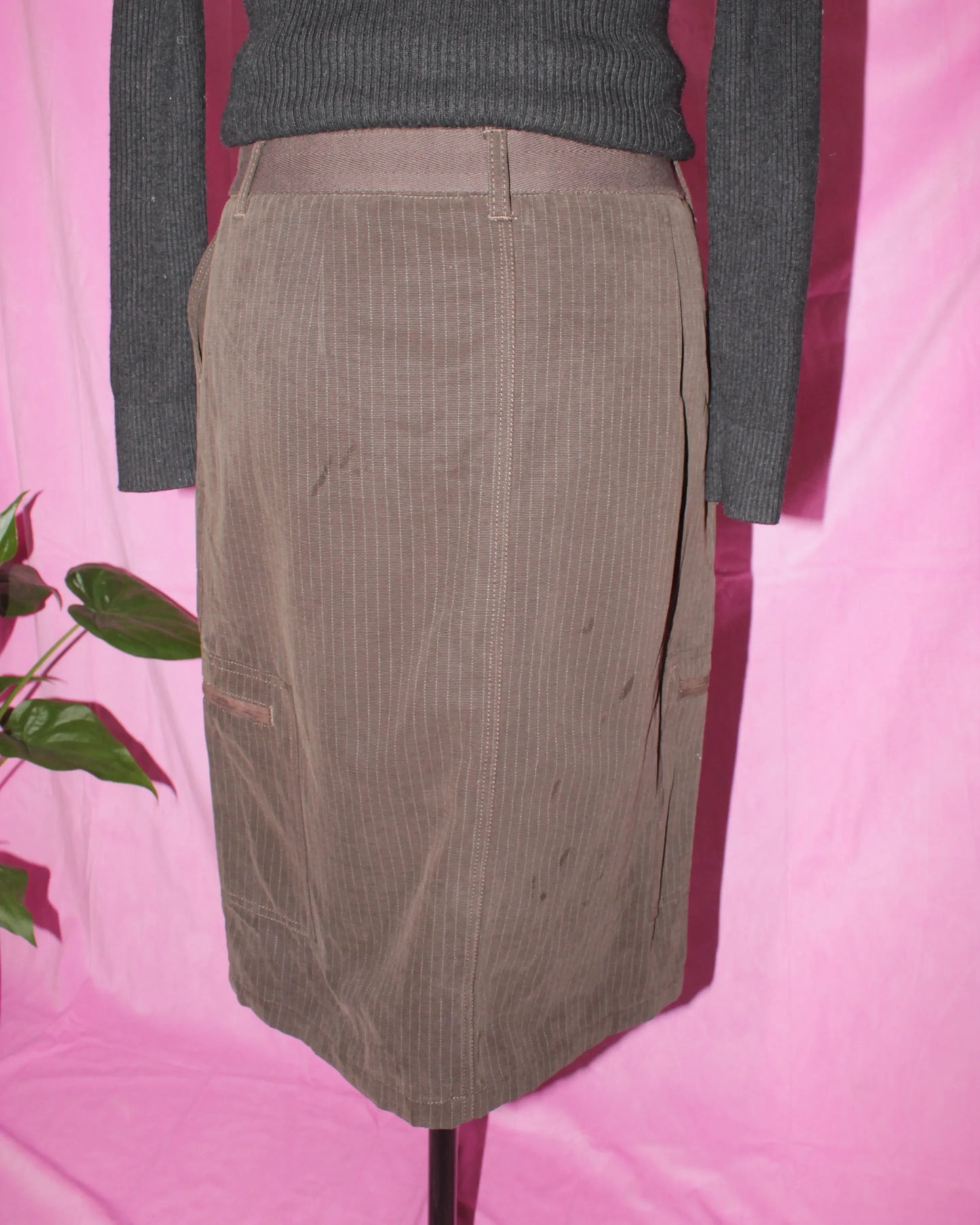 Brown Henry Cotton Pinstripe Denim Skirt- Size S