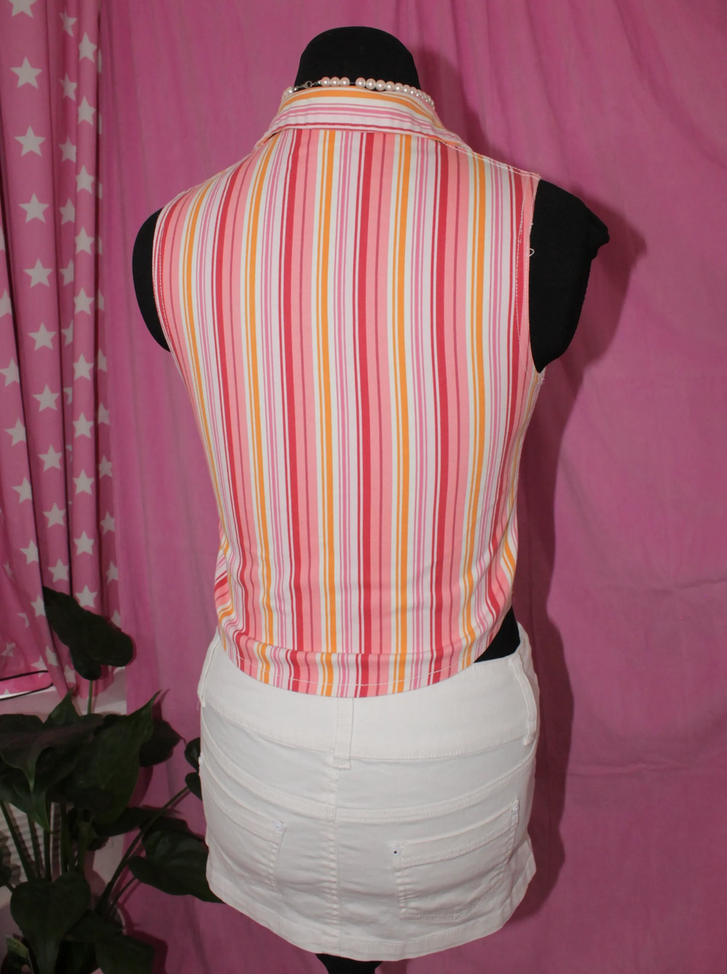 Striped Denim Top Y2K - Size XS