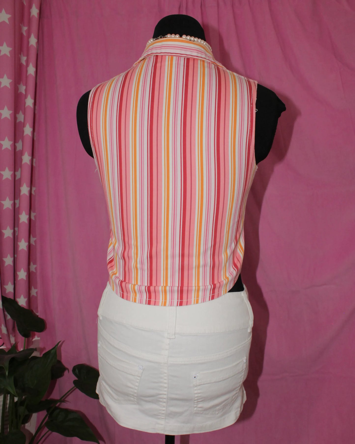 Striped Denim Top Y2K - Size XS