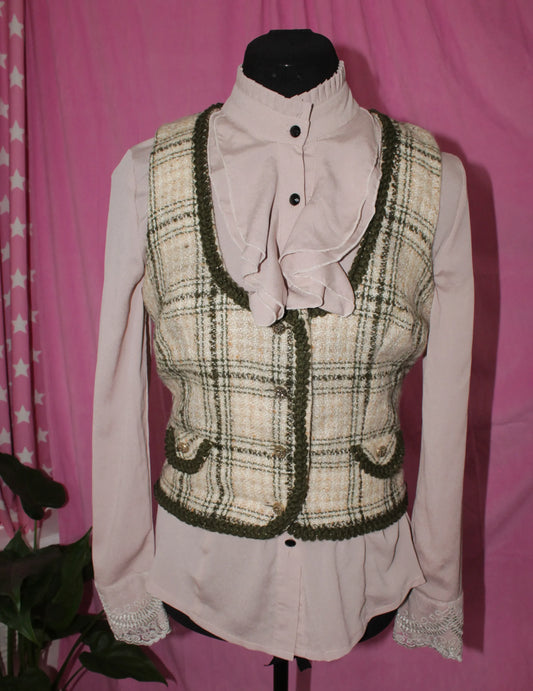 Green and Beige Vintage Tweed Vest - Size S/M