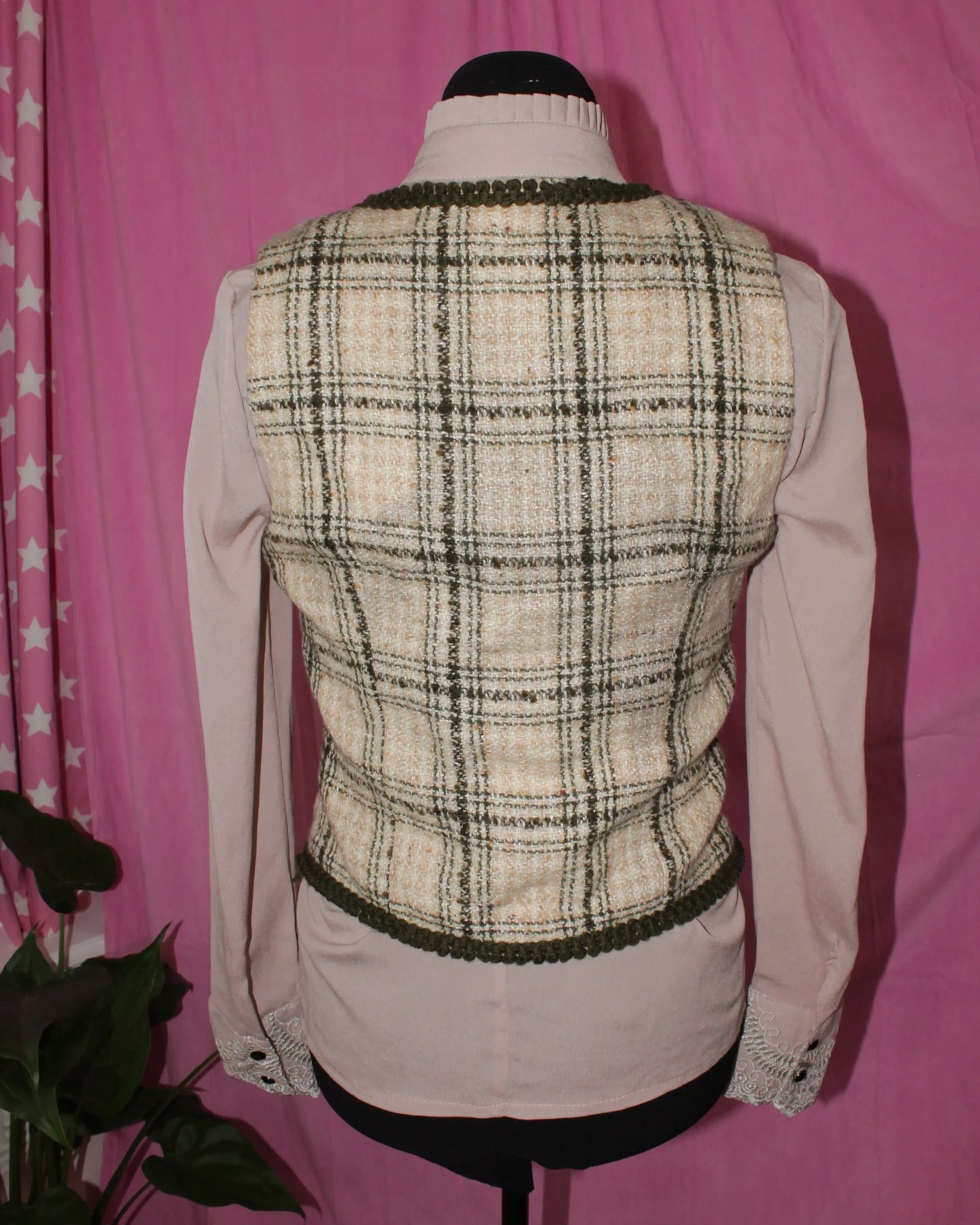 Green and Beige Vintage Tweed Vest - Size S/M