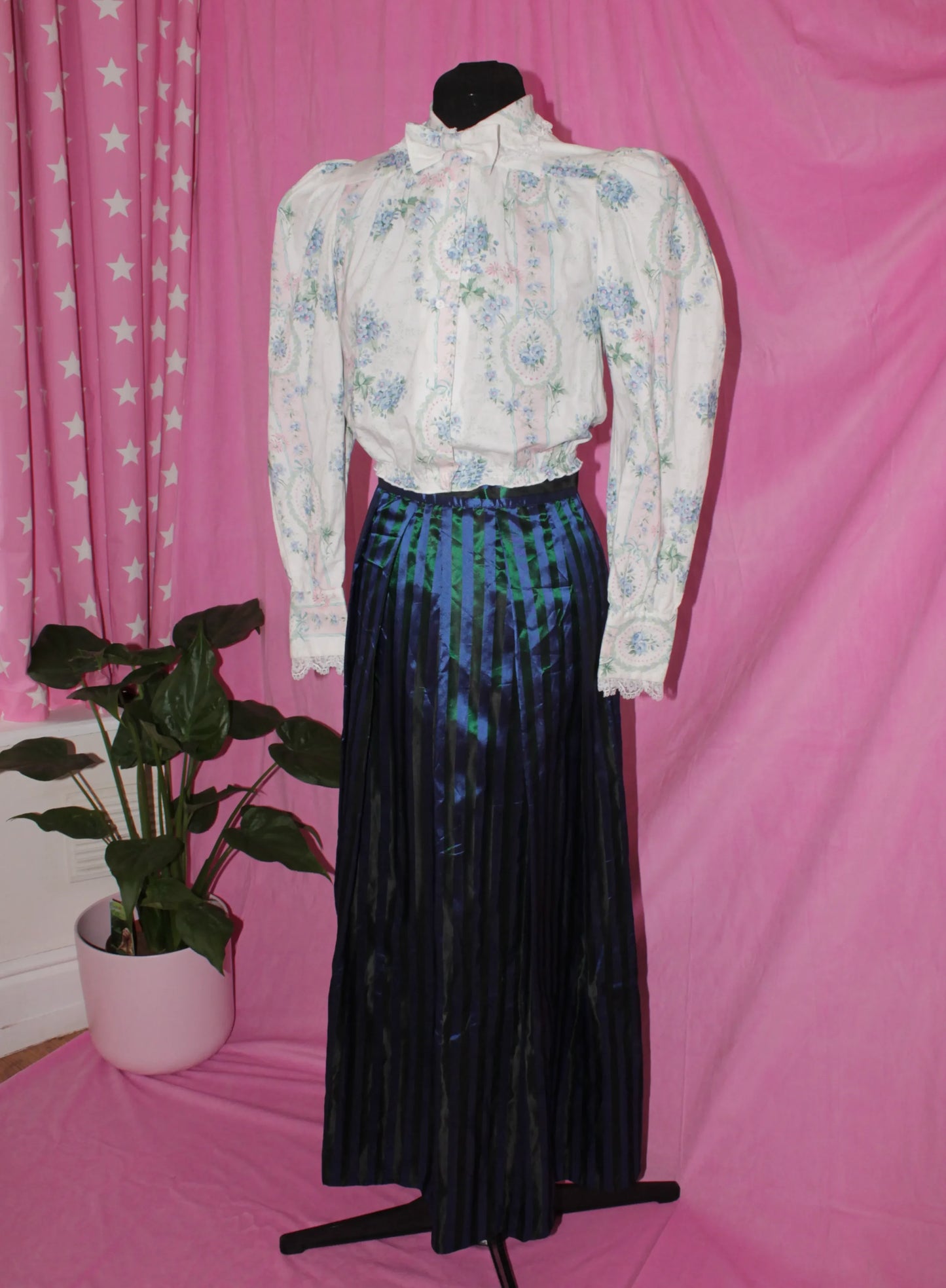 Blue & Green Striped Handmade Skirt- Size XS