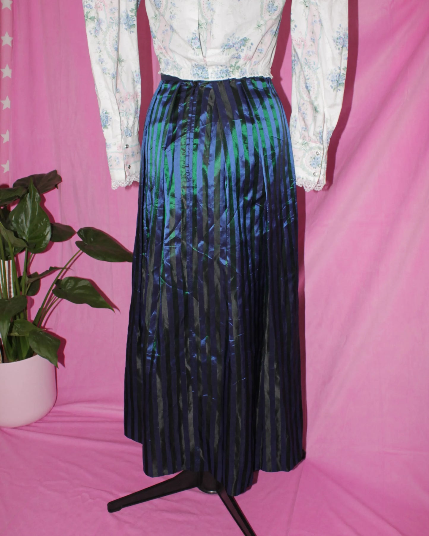 Blue & Green Striped Handmade Skirt- Size XS